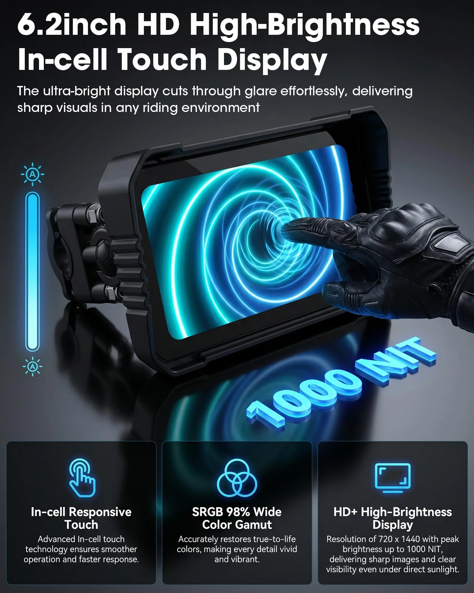 Pantalla CarPlay para Motocicletas BMW Pantalla Táctil de 6,25 Pulgadas Navegador Moto Compatible con CarPlay y Android Auto Navegación GPS, Dual Bluetooth, Siri y Asistente de Google