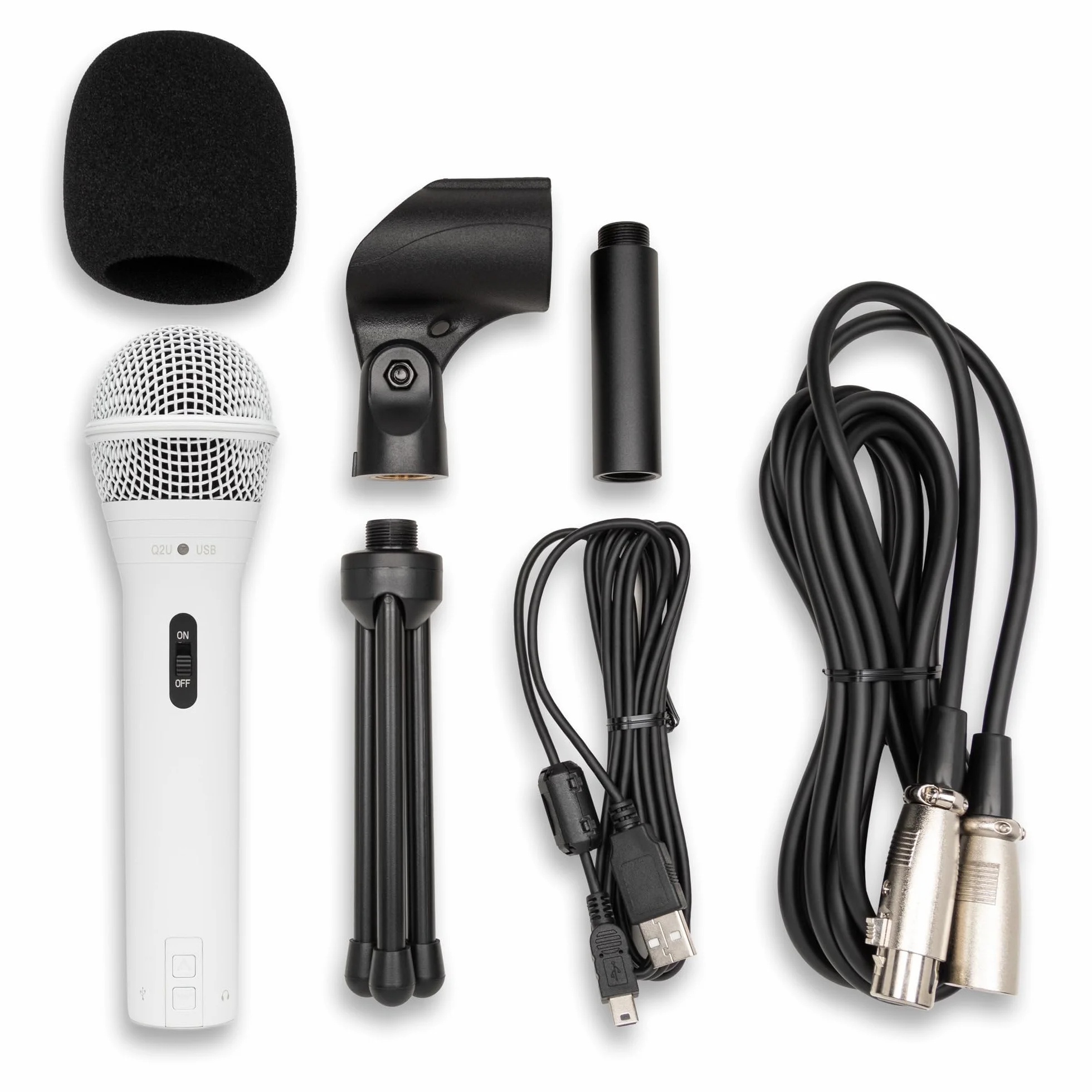 Samson Q2U Micrófono dinámico de mano USB y XLR con patrón polar cardioide para podcasting y transmisión en vivo (blanco)