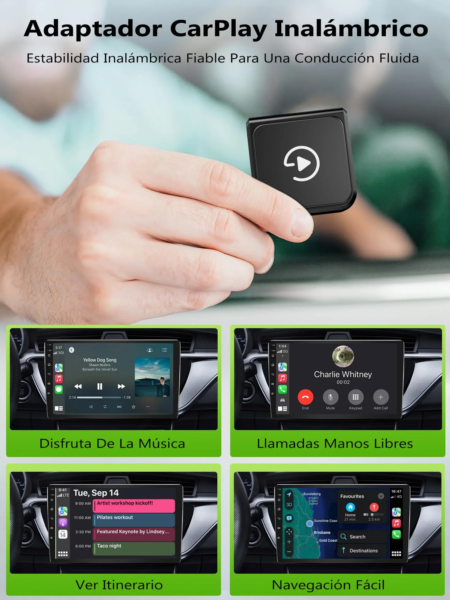 Adaptador CarPlay Inalámbrico Para iPhone:Android Auto Inalámbrico & car play inalambrico - Estable Compatible Con iPhone iOS 10+ Y Smartphones Android, Coches Con CarPlay, Plug and Play, USB A Type C