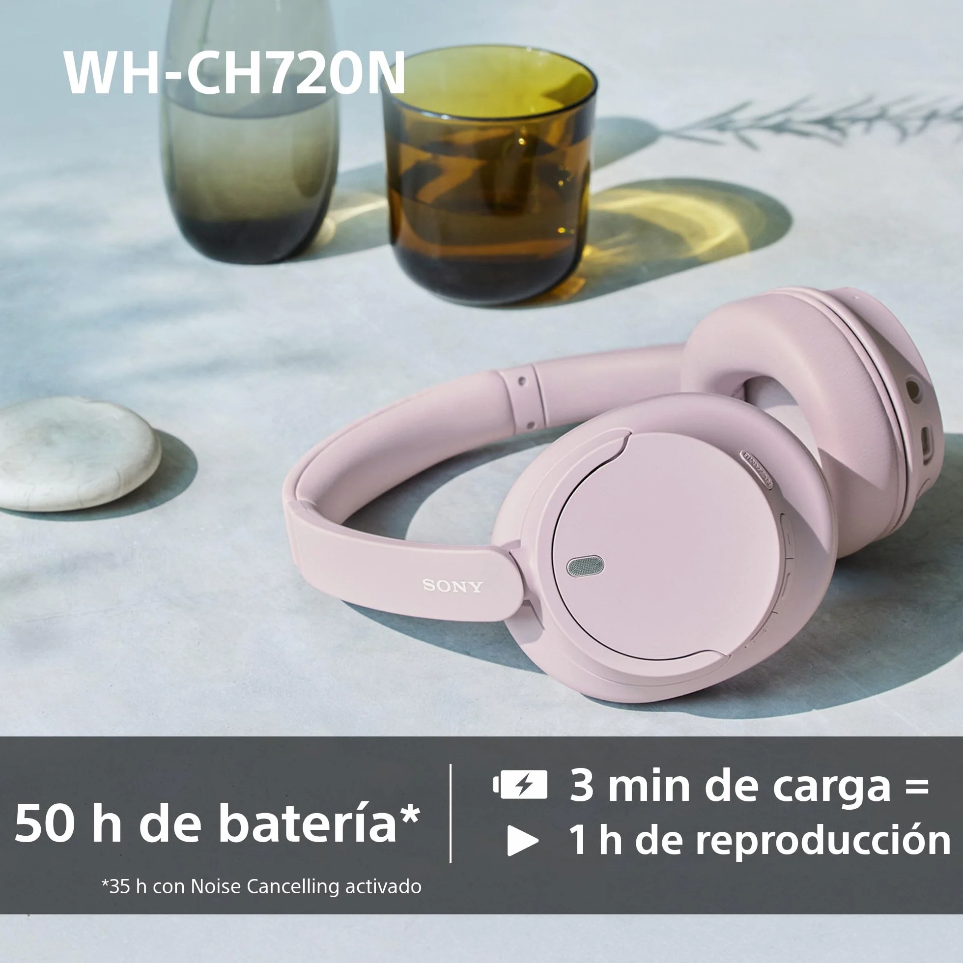 Sony WH-CH720N Auriculares Inalámbricos Bluetooth Noise Cancelling de Diadema, Sonido de , modo Sonido Ambiente, Diseño Ligero, hasta 35 horas de batería, iOS y Android - Negro