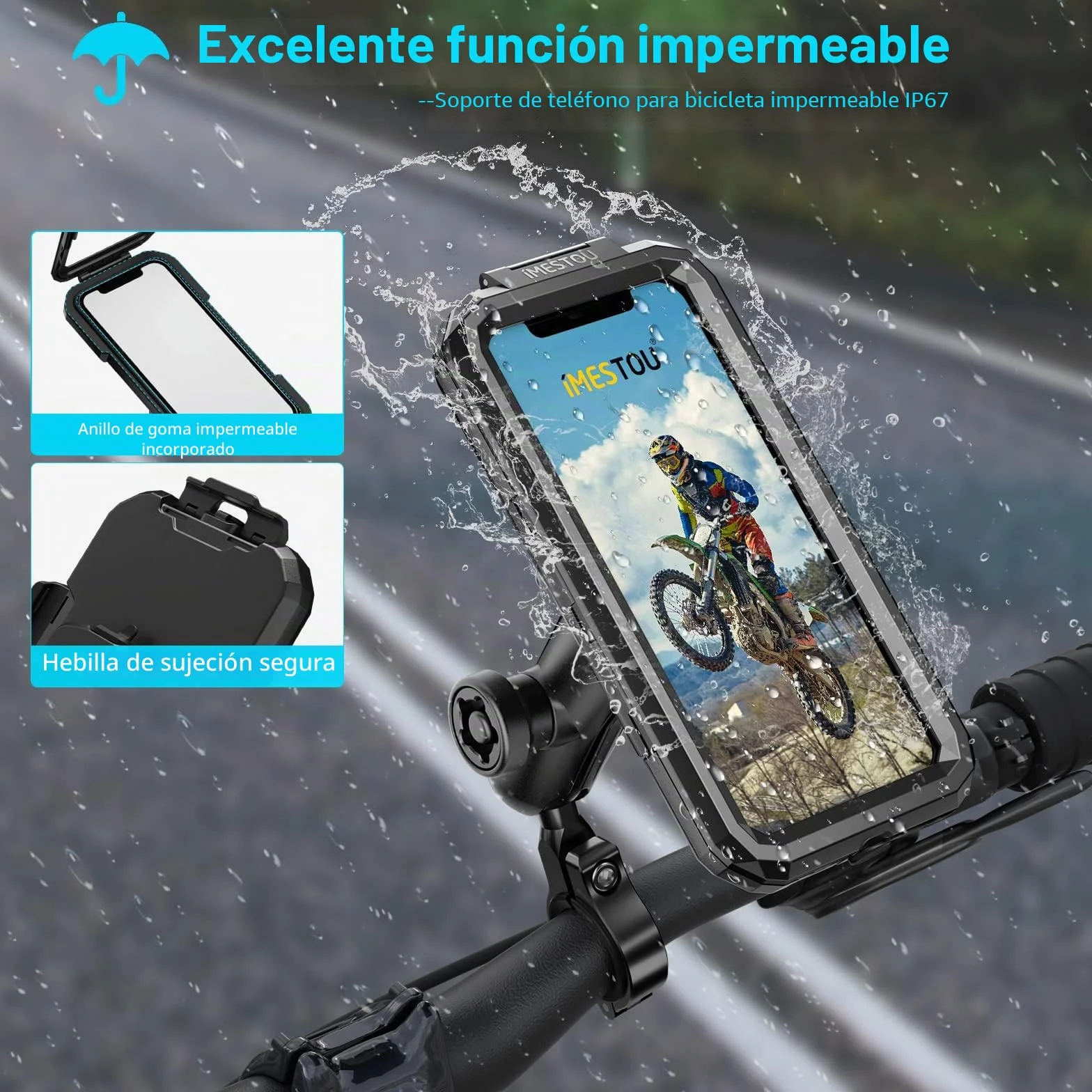 iMESTOU Soporte Impermeable Móvil Moto Manillar Antirrobo Base Bola Aluminio 1 Pulgada 5,5-6,8 Pulgadas