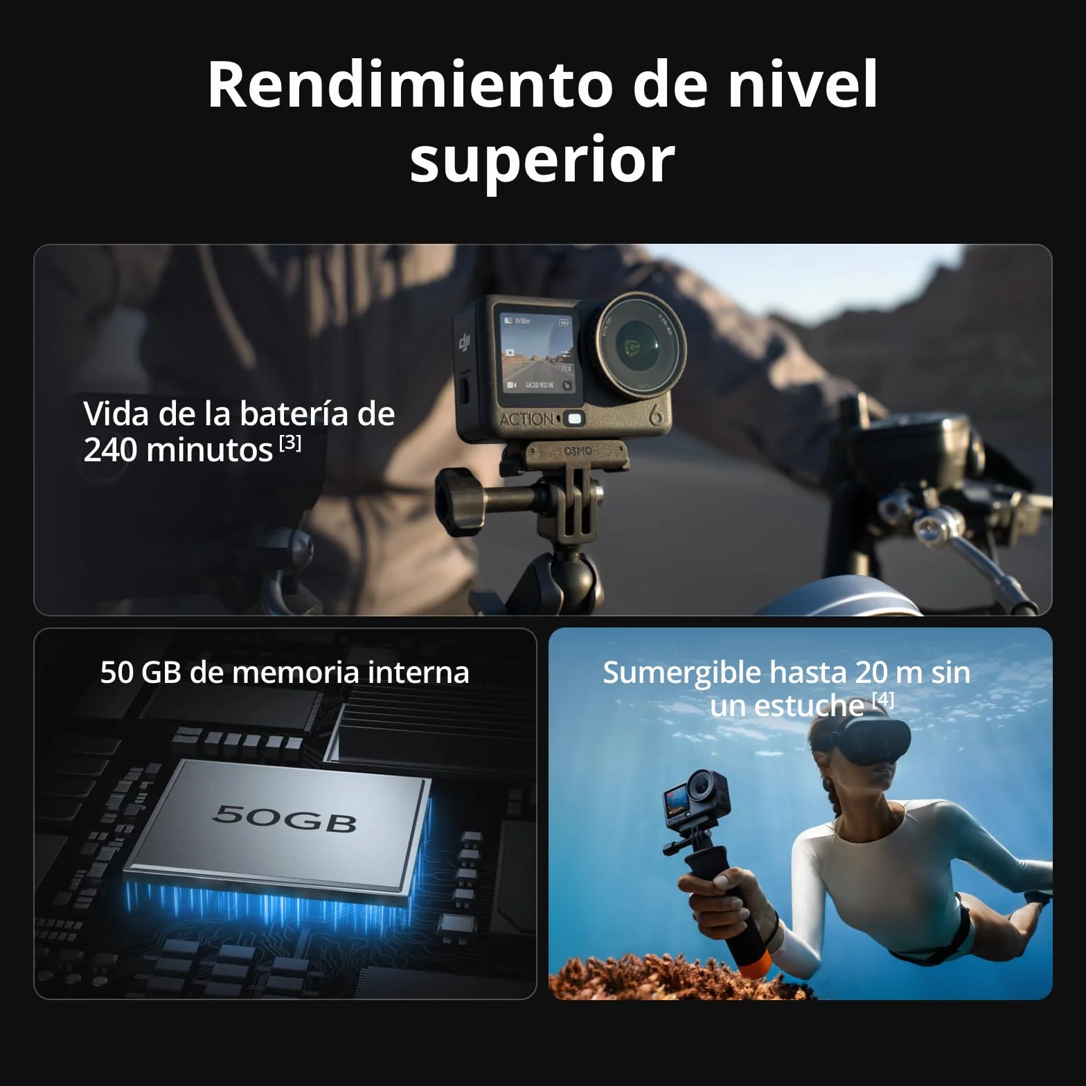 DJI Osmo Action 6 Pack Estándar Cámara de Acción 8K Sensor 1/1.1 Pulgadas Apertura Variable Batería 4 Horas