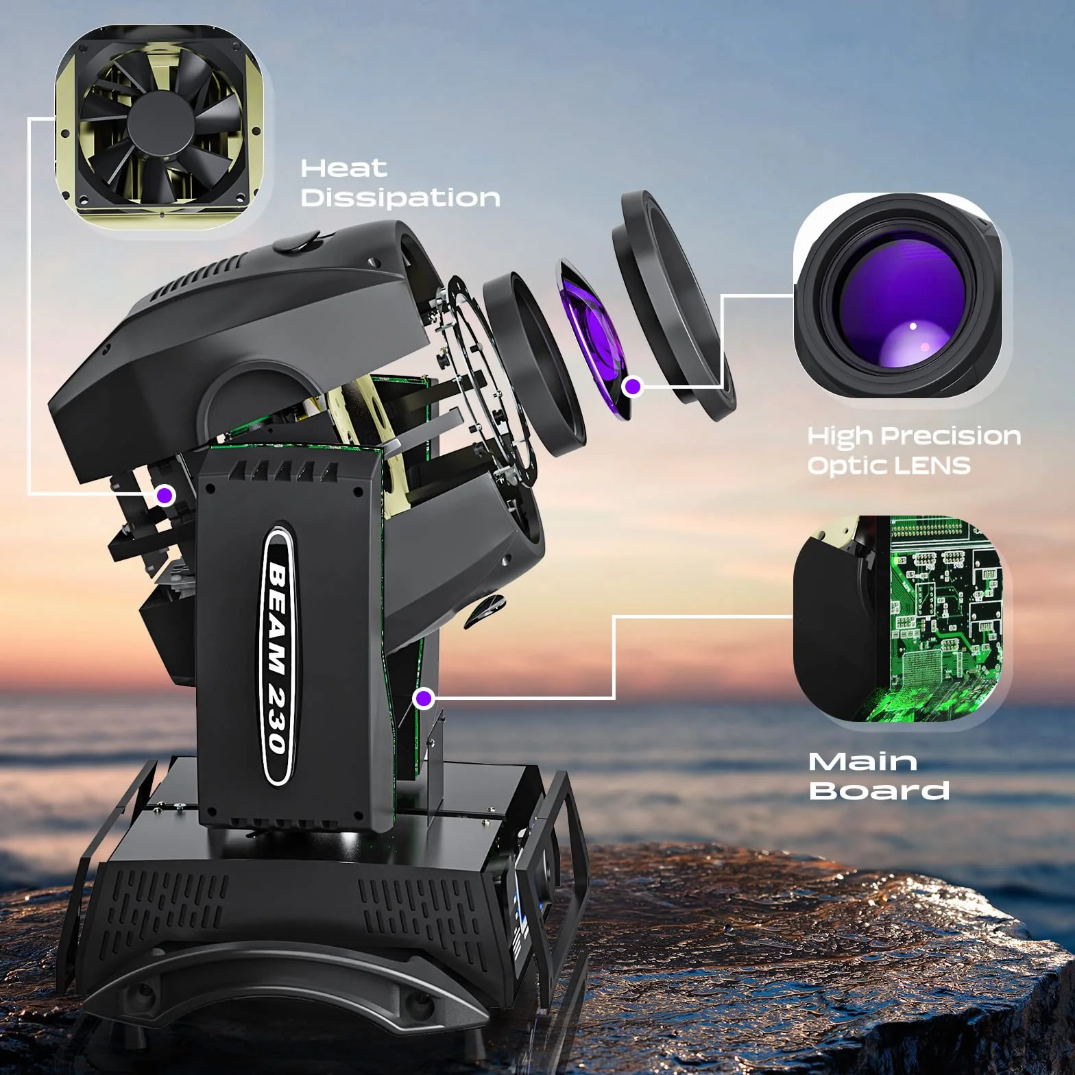 2PCS Cabeza Movil LED con Flight case 7R 230W Beam Moving Head RGBW 17 Gobos 14 Colores Iluminacion para Escenarios Bar Fiesta Club Discoteca
