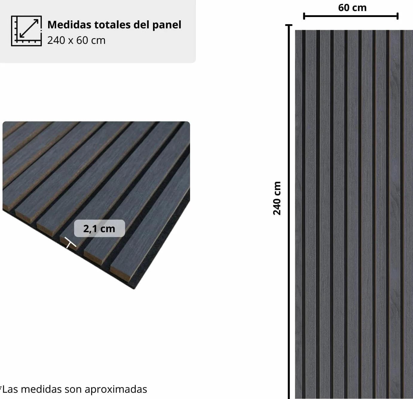MasquePack - Panel Acústico Decorativo de Madera – Absorción de Sonido, Ideal para Paredes – Varios Tamaños, (Madera Roble Negro Regular/Fieltro Negro, Set x2-240x60)