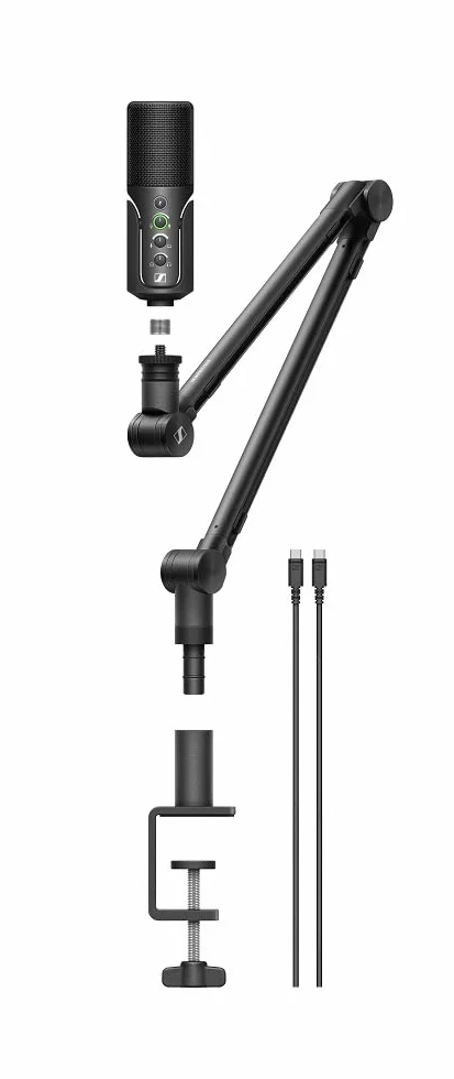 Sennheiser Profile Streaming Set con micrófono USB, Boom Arm y Bolsa - Diseño Plug & Play, Perfecto para grabar podcasts y streaming, Cápsula de condensador cardioide, Cable USB-C 3m - Negro (700100)