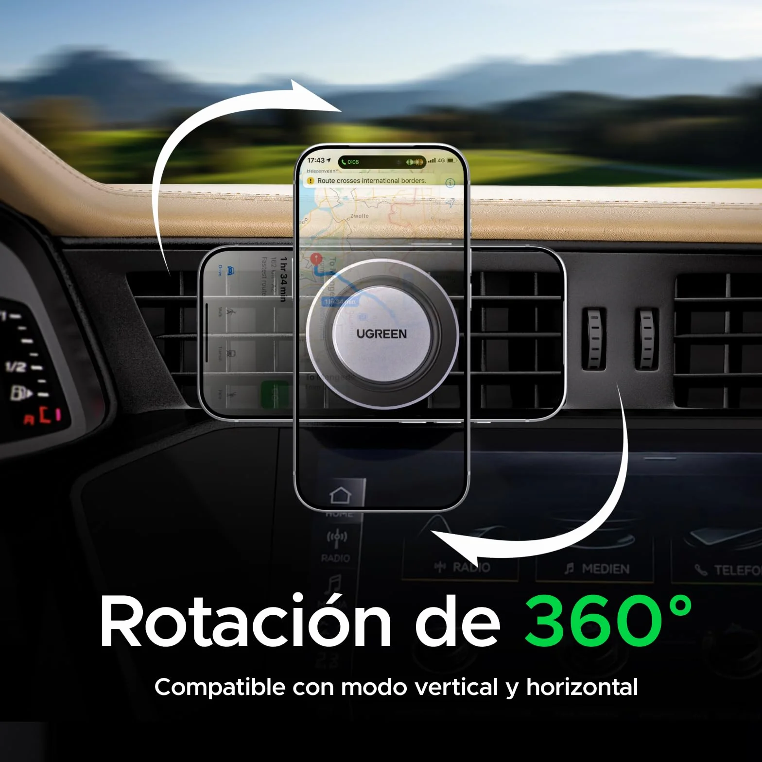 UGREEN Soporte Móvil Coche Magsafe, Suporte Magnético, Clip Rejilla Ventilación, iPhone 17 Pro MAX Air/16/15/14, Galaxy S25/S24, Google Pixel 10/9/8