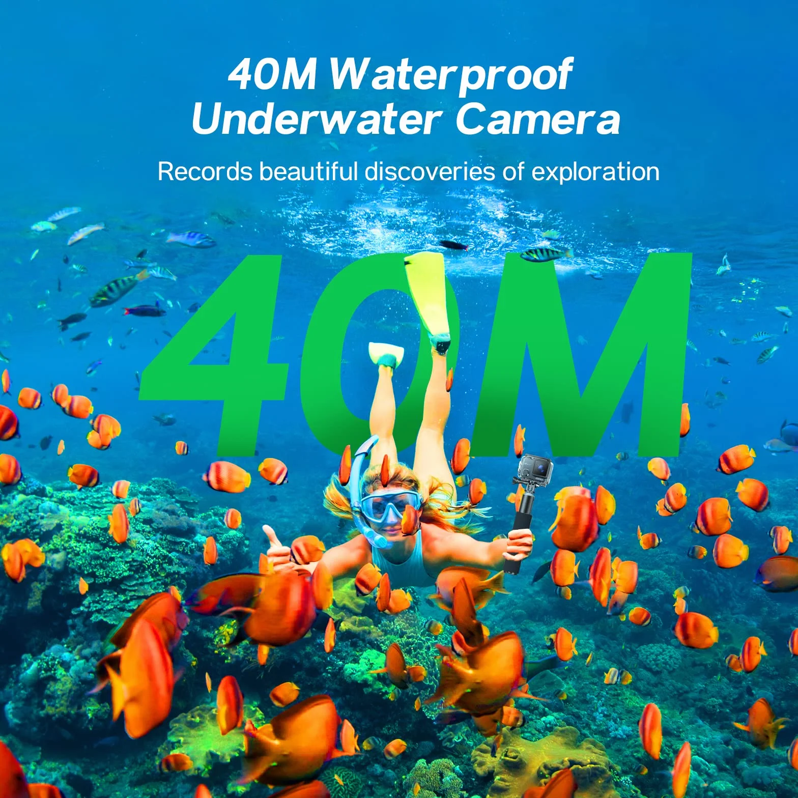 Surfola Cámara Deportiva 4K 30FPS 20MP WiFi EIS Antivibración Subacuática 40M Micrófono Dual Control Remoto 2 Baterías