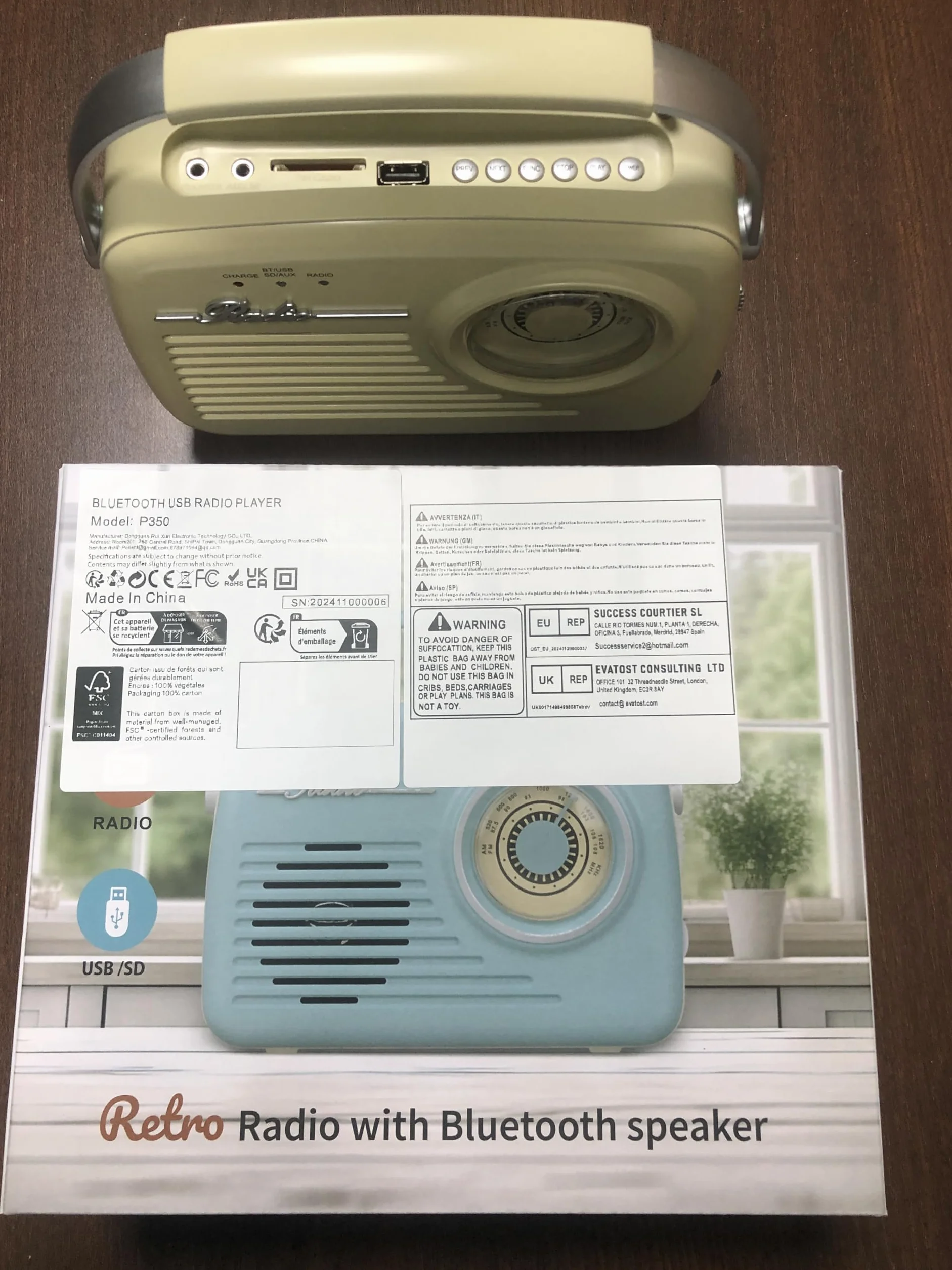 Radio Retro Am FM, Pequeñas Radios Portátiles con Bluetooth, Funcionan con Pilas C*4 O Enchufadas a La Pared, Soportan Tarjeta SD/USB/Entrada AUX/Salida de Auriculares para Casa/Exterior（Beige）