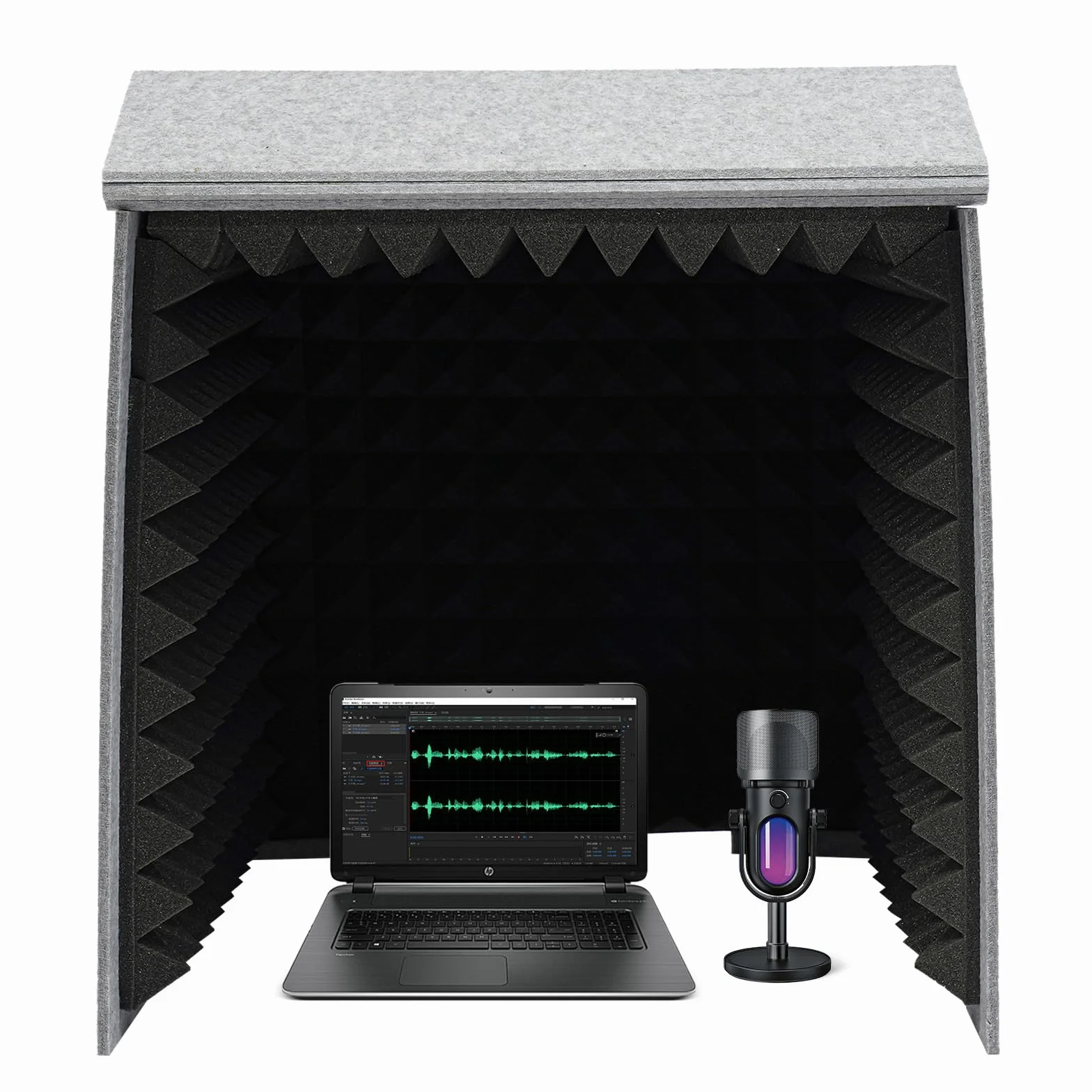 Cubierta insonorizada de escritorio, 60 x 60 cm, plegable, aislamiento acústico con doble aislamiento acústico y esponjas absorbentes de sonido, cabina de grabación vocal portátil para grabaciones de