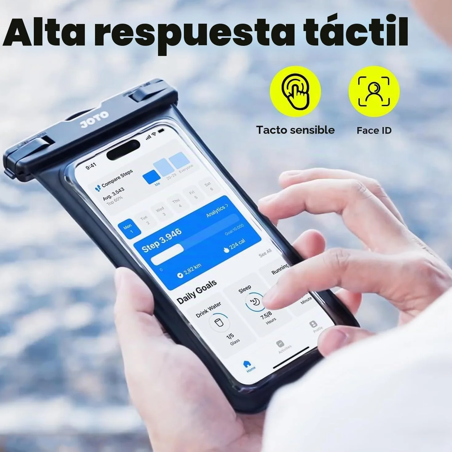JOTO Funda Impermeable Móvil [2 Unidades], Funda Acuática IPX8 con Cuerda Ajustable para iPhone 17/16/15/14/13/12 Air/Pro MAX, Galaxy S20+/S10e, Huawei y Otros Móviles hasta 7" -Negro