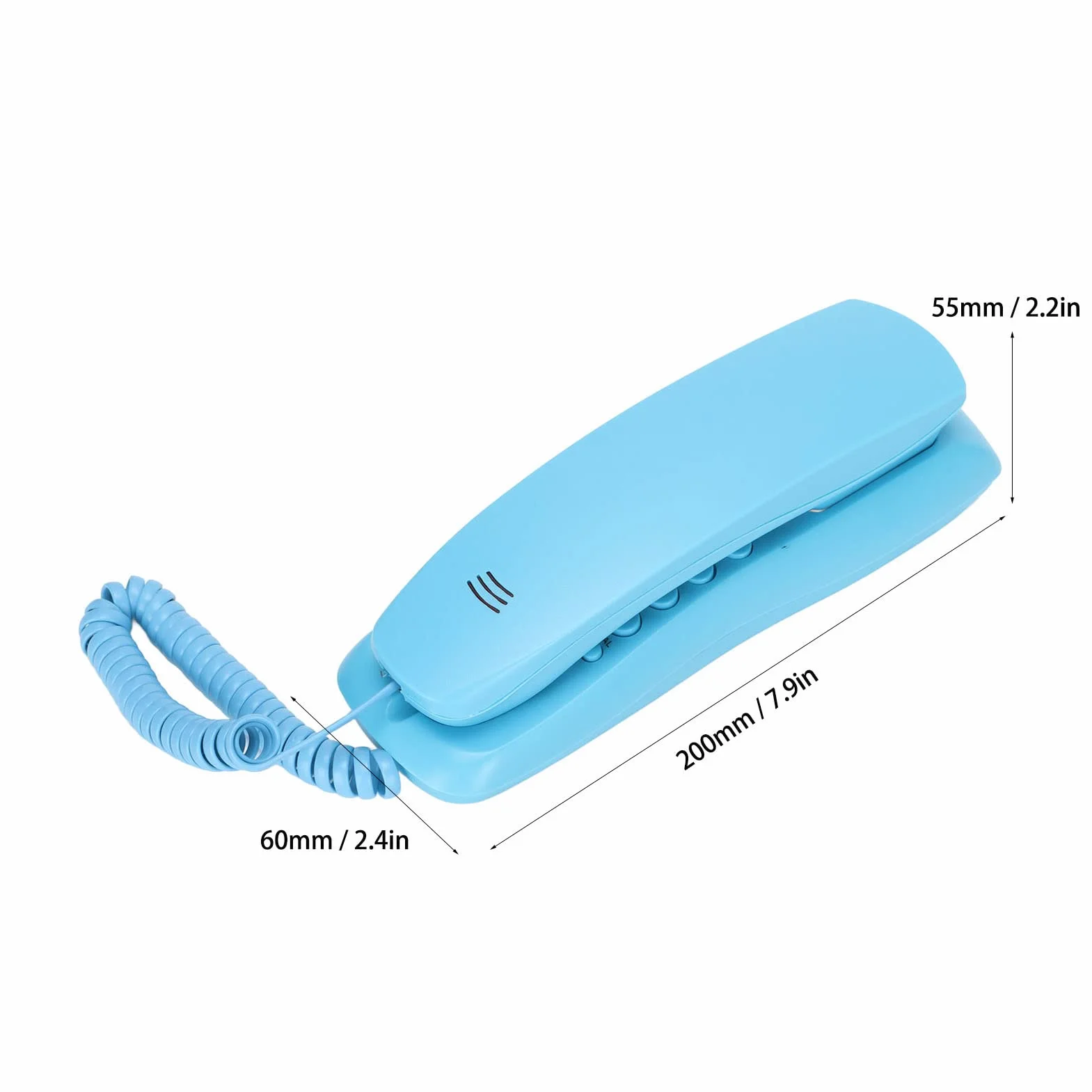 PUSOKEI Teléfono con Cable, Teléfono Fijo de Pared, una Línea, Rellamada, 7,9 x 2,4 x 2,2 Pulgadas (Azul)