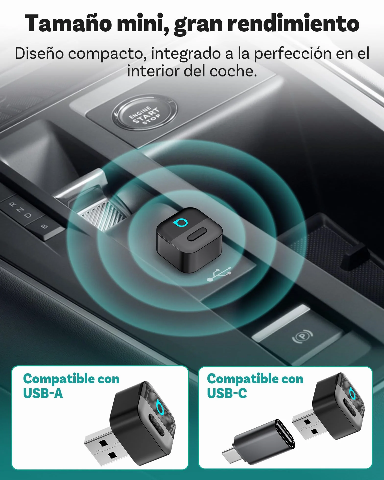Ottocast Mini Pico, Novedad 2026, Adaptador inalámbrico 2-en-1 CarPlay Android Auto, Cambio de Dispositivo con un Toque, Plug & Play, WiFi 6 y Bluetooth 5.4, Conexión automática para iPhone y Android