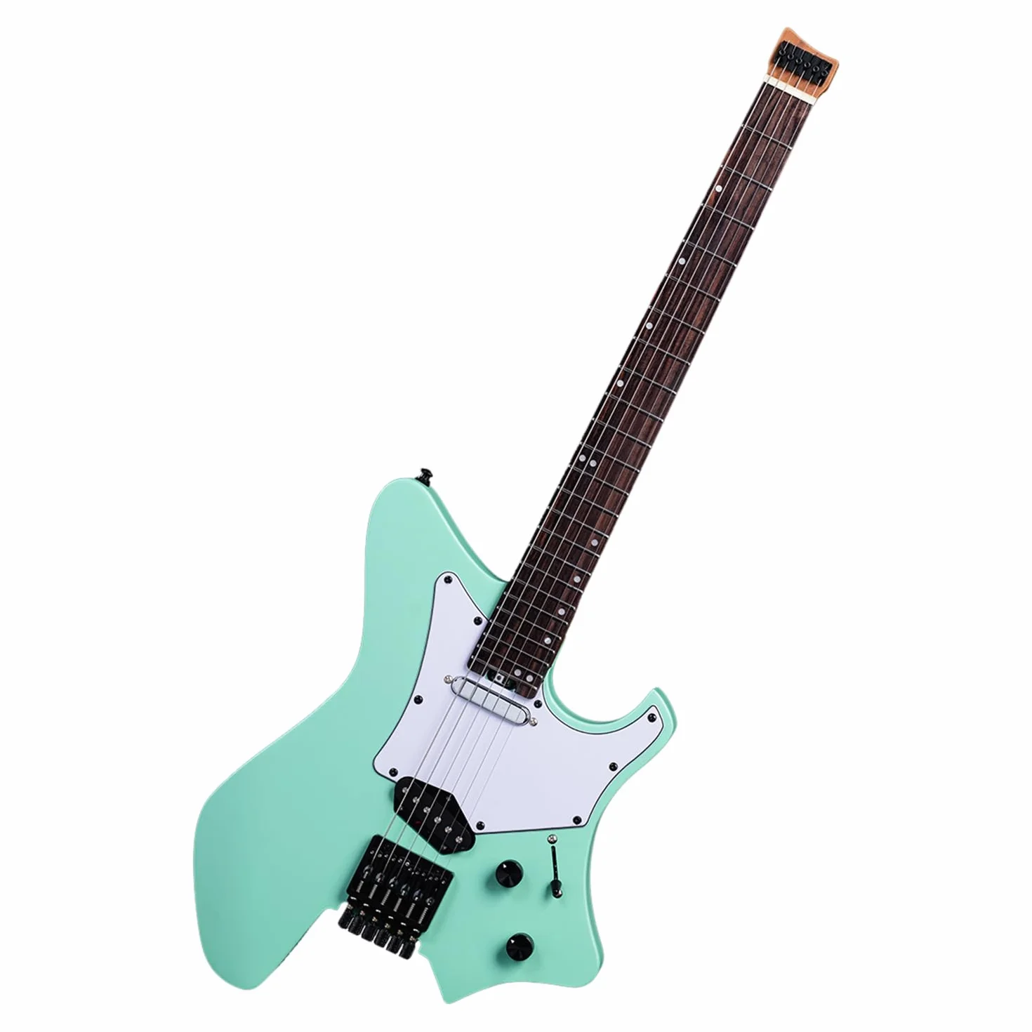 EART GW2TP-SE Guitarra eléctrica sin cabeza con cuerpo de caoba tostada, pastillas Artones-TSE, extremos redondeados, trastes medianos jumbo de acero inoxidable (verde)