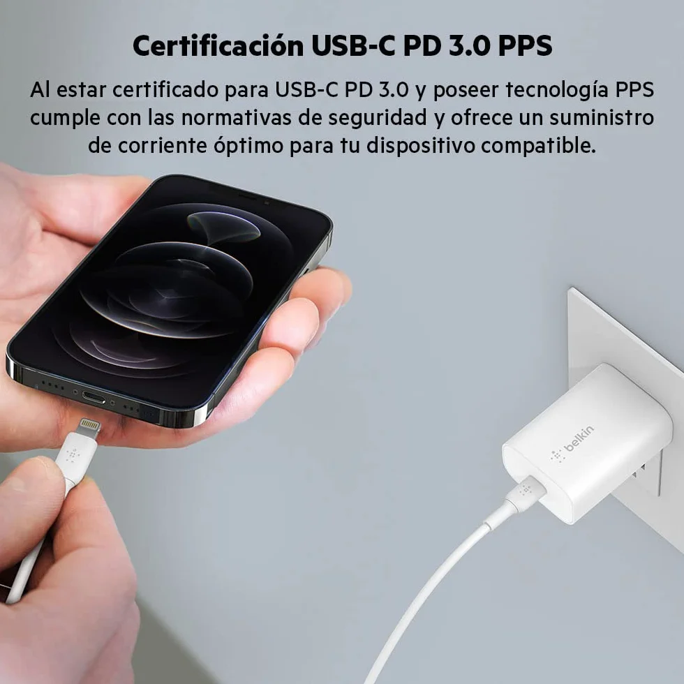 Belkin BoostCharge cargador de pared de 25 W con PPS, cargador USB C, USB-C Power Delivery, carga rápida para iPhone 16, 15, teléfonos de Samsung Galaxy, Galaxy Tab, Note, iPad y Pixel entre otros