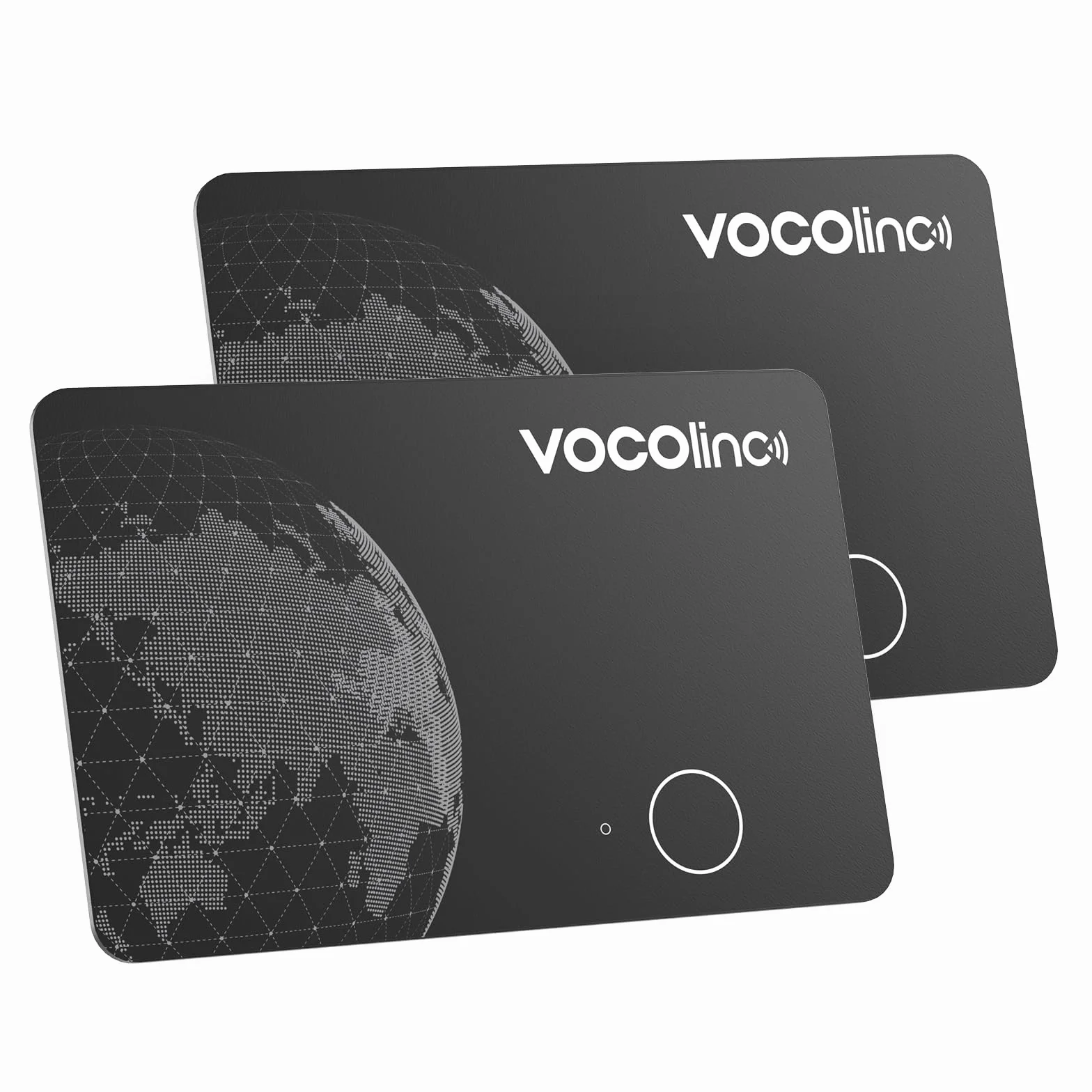 VOCOlinc Android Air Tag Card 2 Pack, Recargable Wallet Tracker Tarjeta 1.6mm Compatible con Google Localizador o iOS Apple Buscar App, Buscador de Objetos para Cartera, Maletas, Pasaporte, Negro