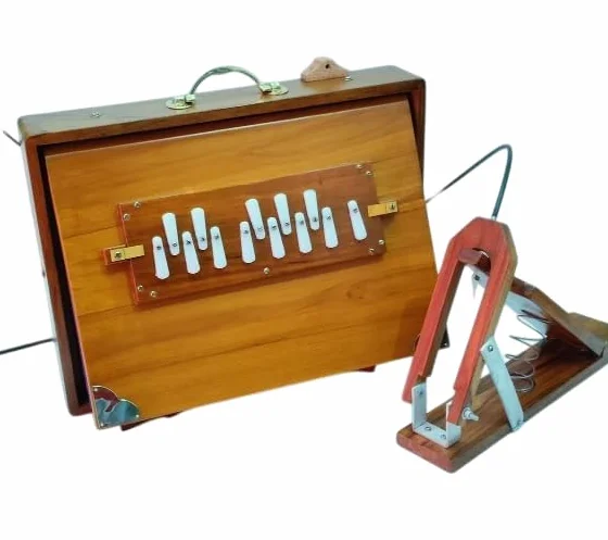 Shruti Box, 16x12x3" Pure Teak wood with (Copper Tongue) and FOOT PEDAL, gig Bag, Natural Color, Musical Instrument Tuned 440Hz (432Hz on Requested)