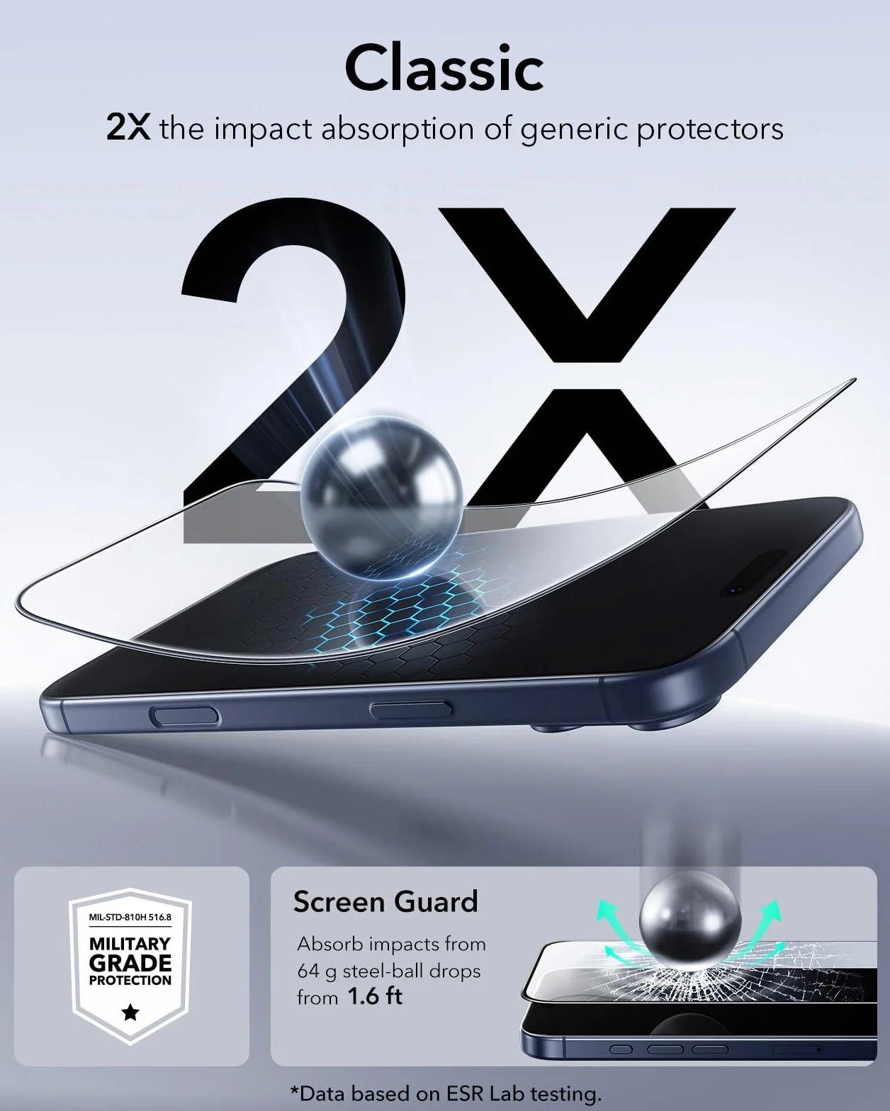 ESR Pack 3 Protectores Pantalla para iPhone 17 Pro Max, Grado Militar, No Astilla, Dureza 9H, Cristal Templado, Cobertura total, Bandeja UltraFit