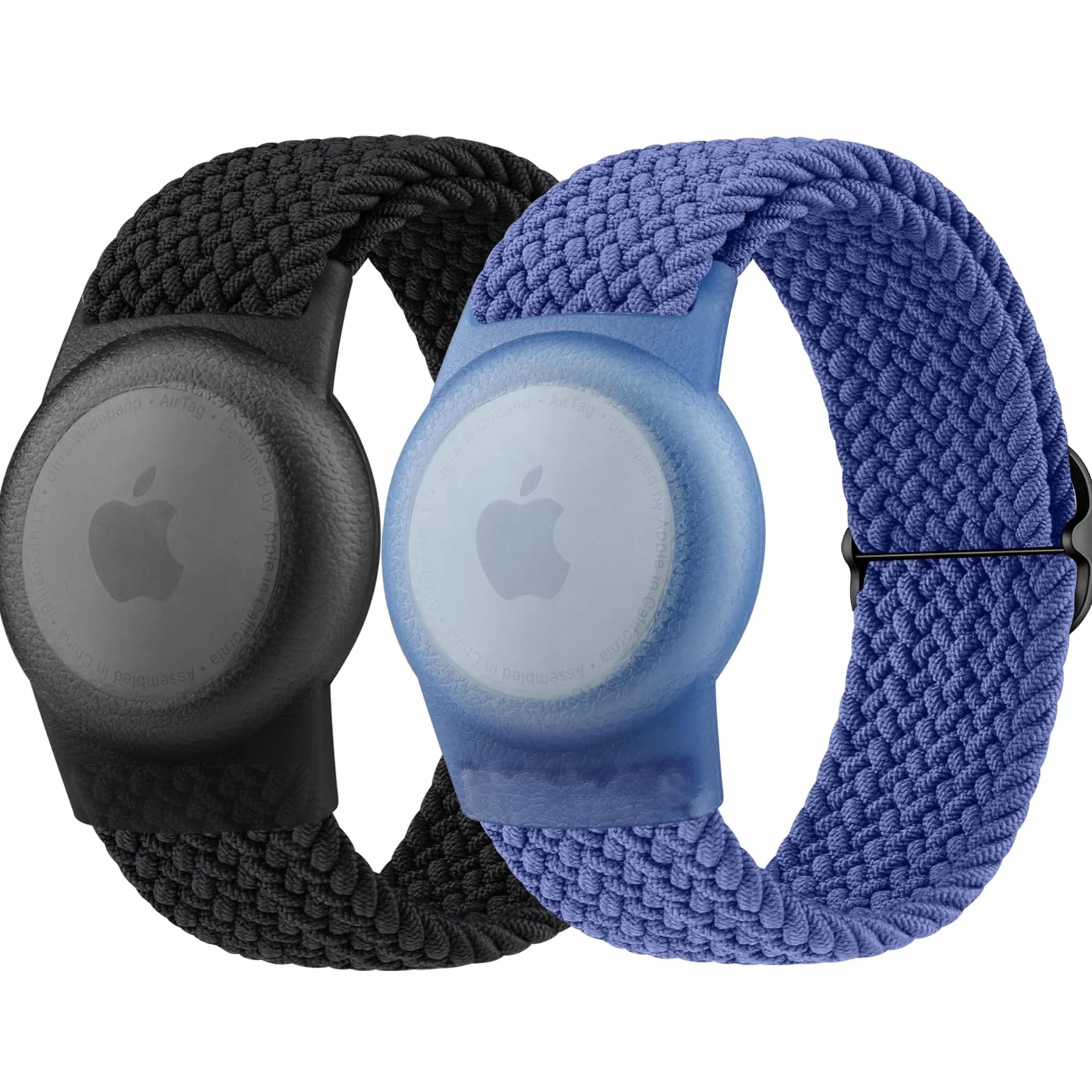 Wanme 2 Piezas Funda Apple AirTag Antipérdida Pulsera Nailon Trenzado Niños (Negro+Azul)