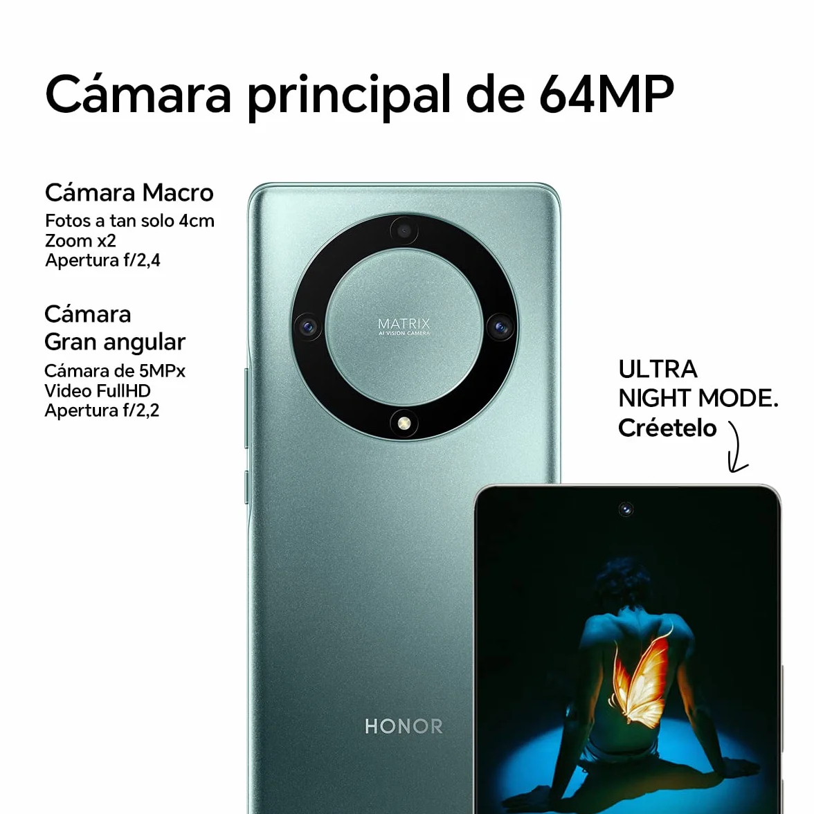 HONOR Magic5 Lite Smartphone 5G, 6GB+128GB, Display OLED 6,67” a 120Hz, Fotocamera da 64MP Dual SIM, Android , Green (Reacondicionado)