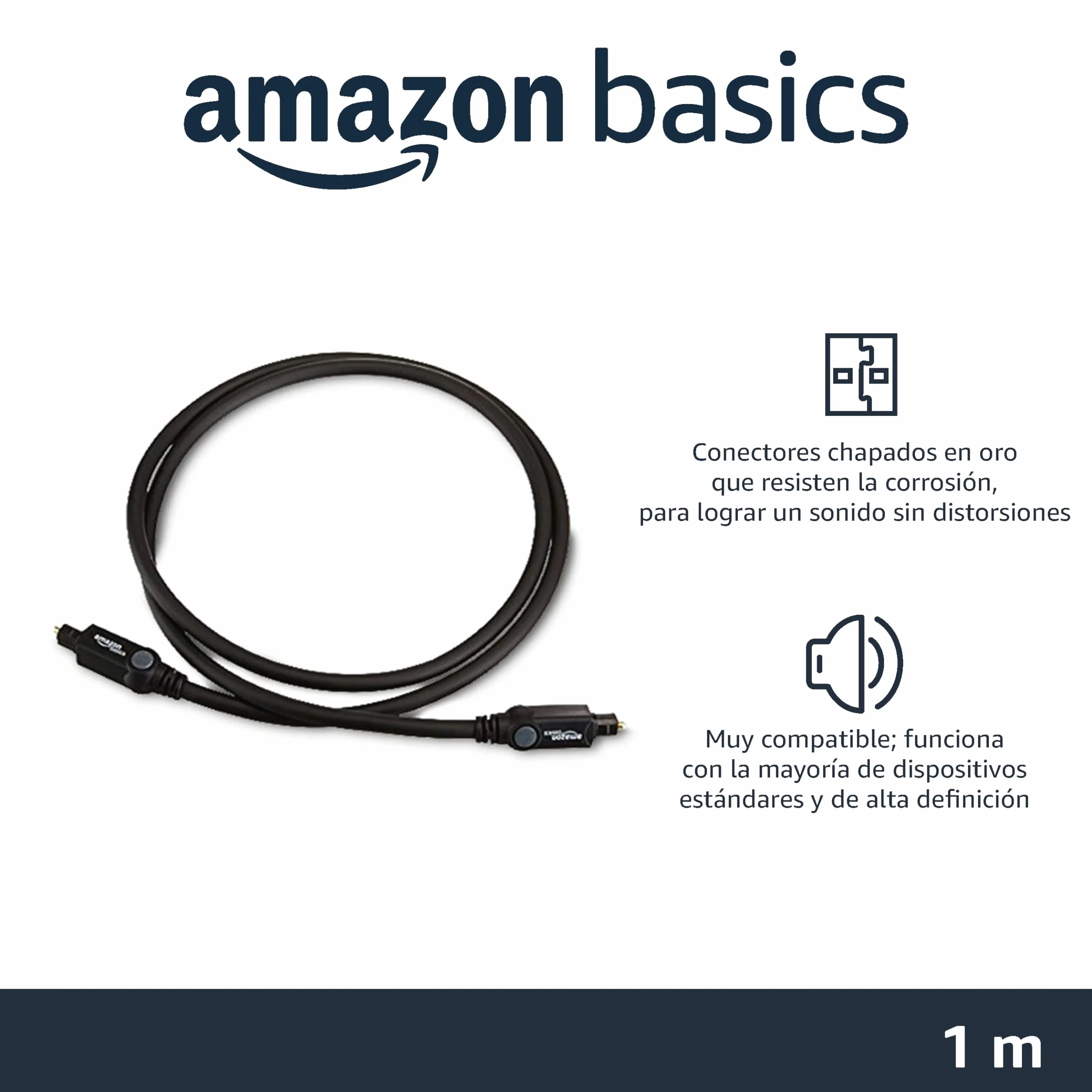 Amazon Basics Cable óptico de Audio Digital Toslink (1 m), para Televisión, Negro
