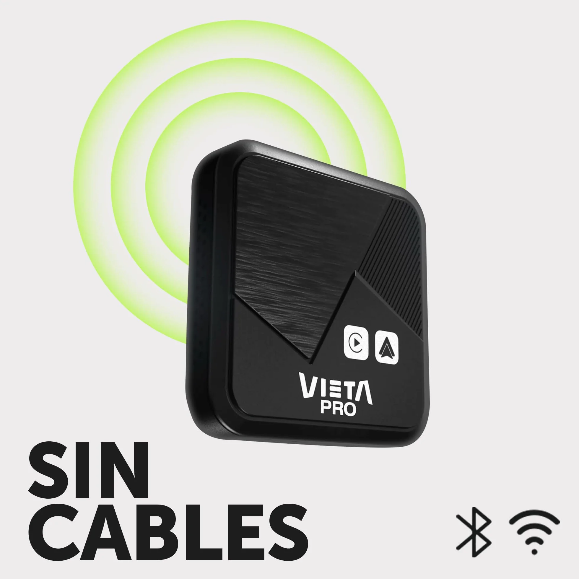 Vieta Pro | Adaptador CarPlay Inalámbrico y Android Auto para Coche sin Cables. Transformador Bluetooth 5.2, USB-C y WiFi para conectar el iPhone o el Smartphone sin Cables al vehículo | AirDrive