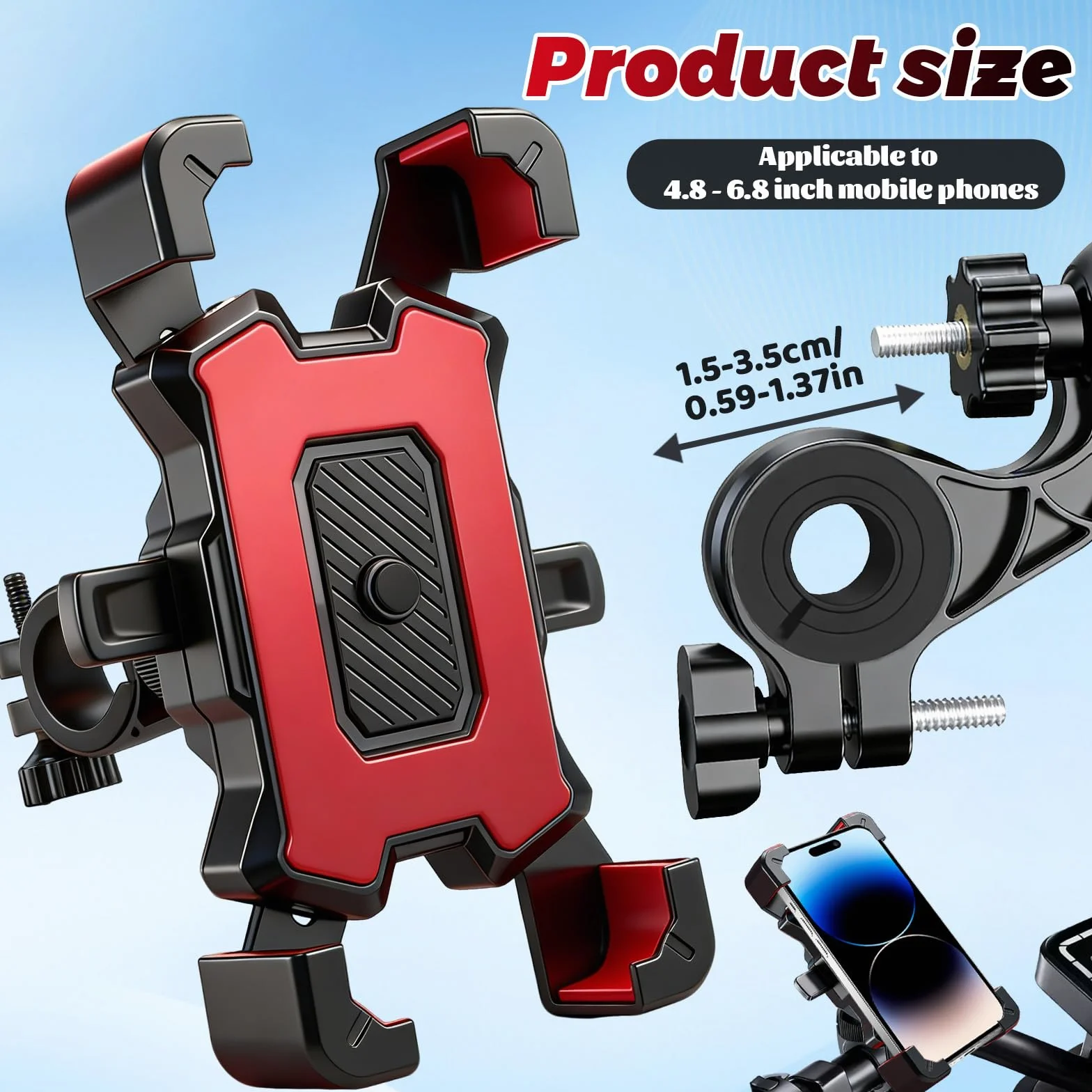 WiDream Universal Suporte Telemóvel M-Oto Giratorio 360°, [Bloqueo con un Botón] [Sujeción Segura] Soporte Móvil Moto, Teléfono Soporte Movil Scooter Moto MTB Bici, Cerradura 1s y Protección Segura