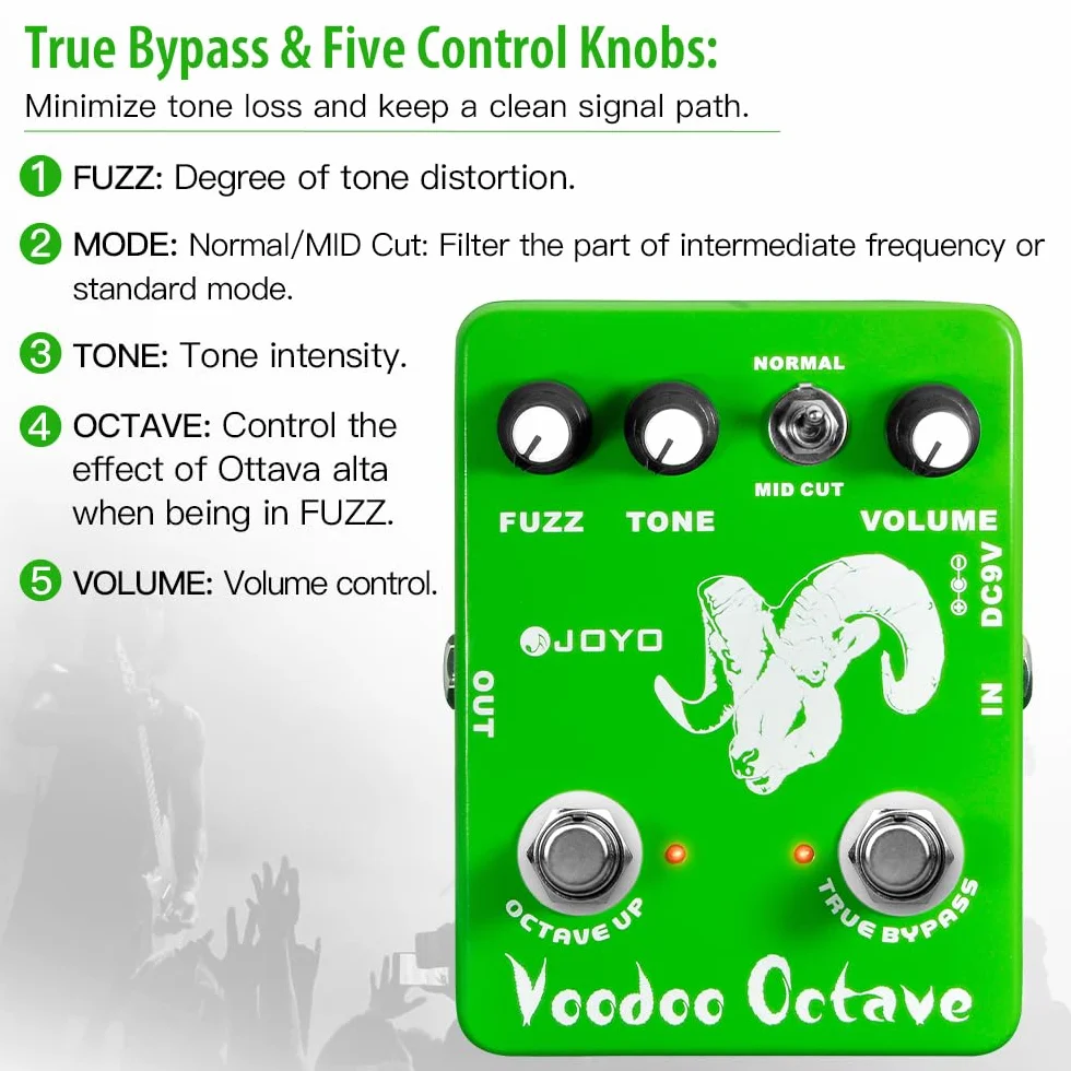 JOYO Octave Fuzz Pedal Germanio Fuzz Efecto Rock de los 60 con "Mid-cut" para Guitarra Eléctrica - True Bypass (Voodoo Fuzz JF-12)