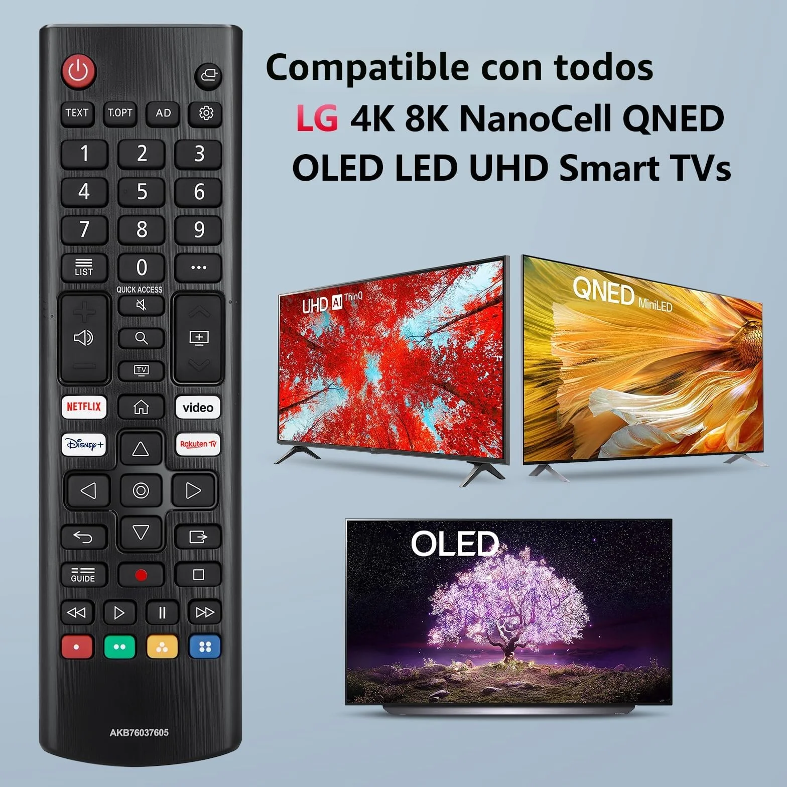 Mando Universal LG Smart TV, Control Remoto Infrarrojo con Botones Netflix Disney+ Rakuten TV
