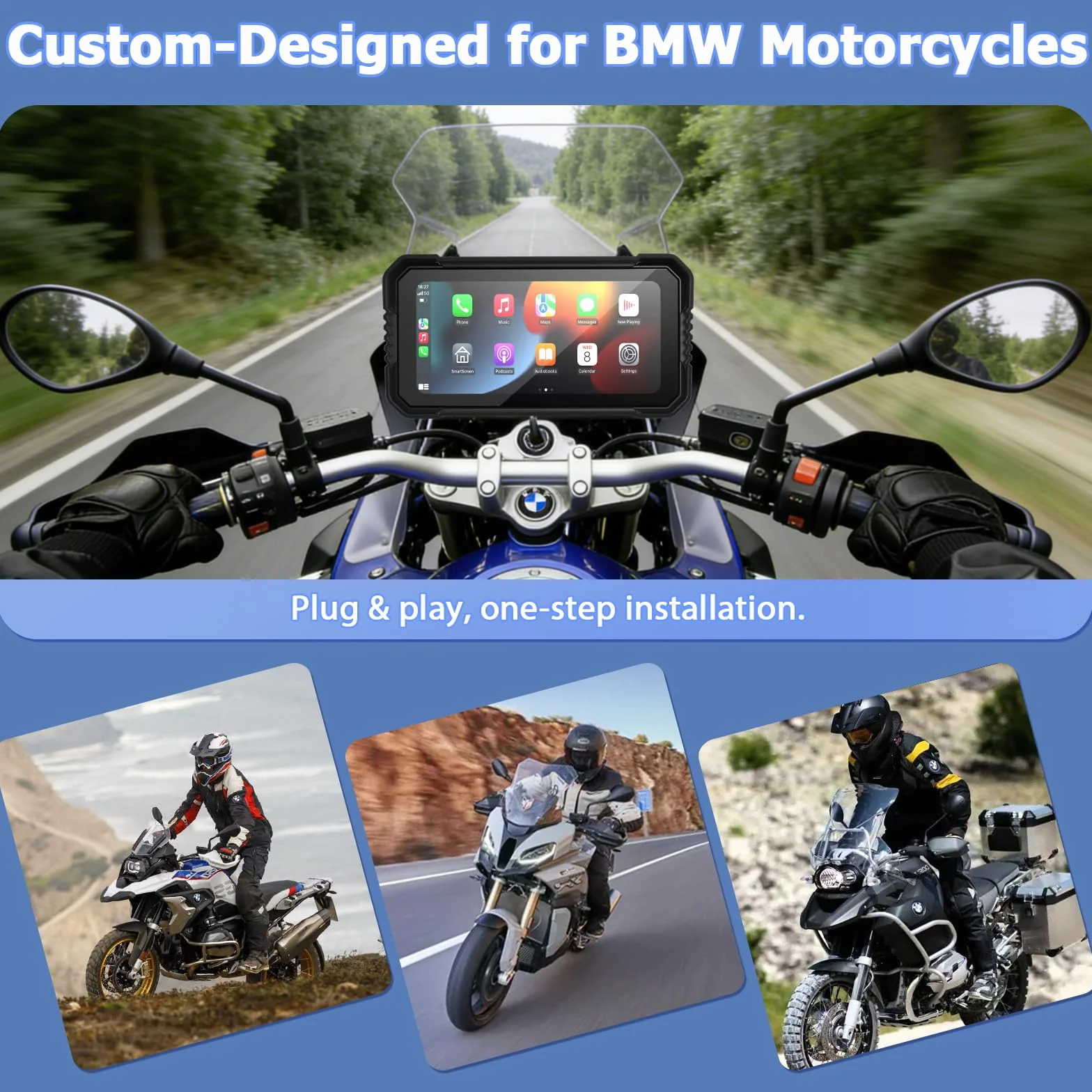 Carplay Pantalla para BMW Motocicletas BMW Inalámbrico CarPlay Android Auto CarPlay Moto con 6,25" Táctil Pantalla Impermeable IP67 Pantalla CarPlay Motos Dual Bluetooth Navi Control Voz MirrorLink