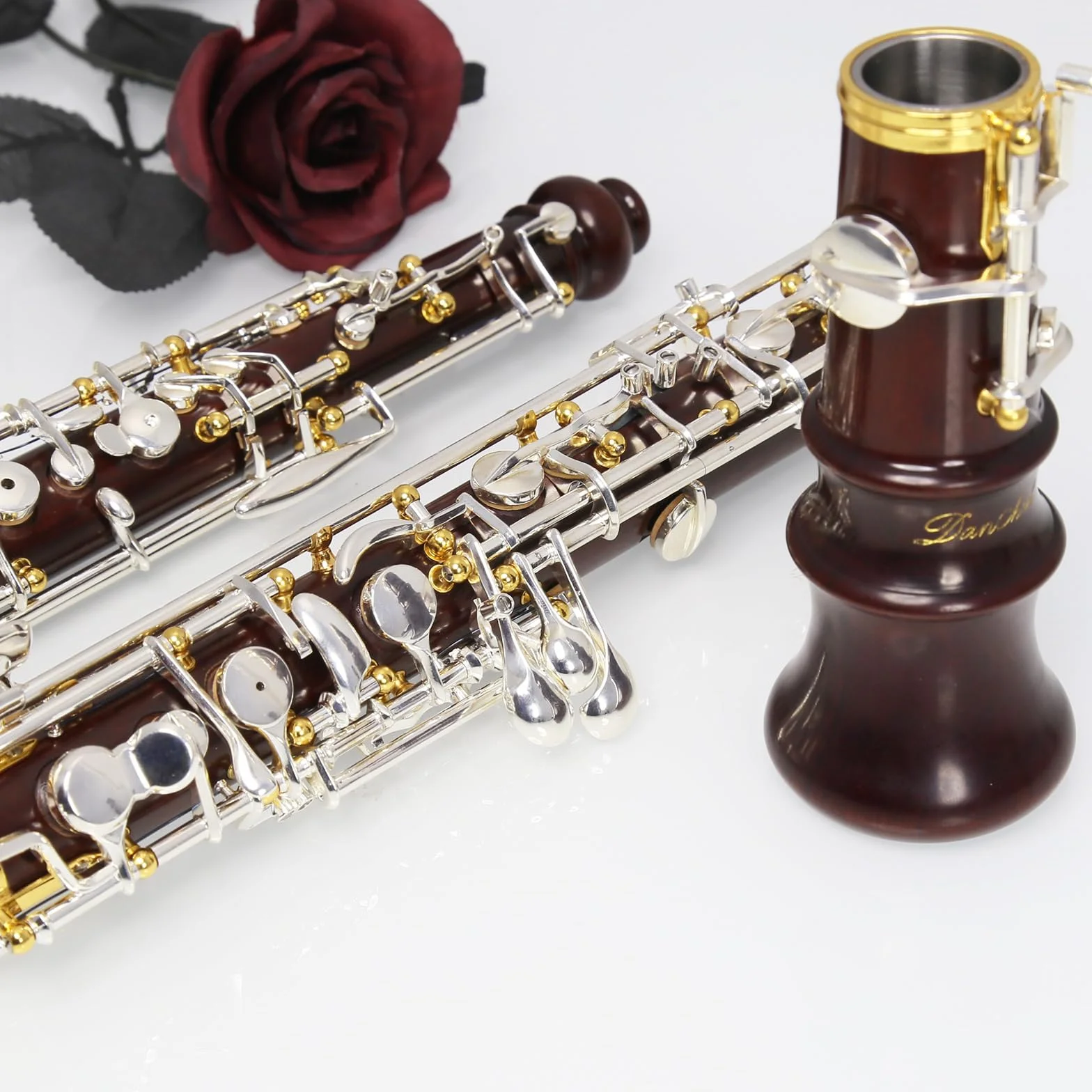 Oboe Professional – Clase de rendimiento con cuerpo de madera roja, mecanismo semiautomático dorado, tono C, incluye silbato, paño de limpieza, cepillo para oboe, papel en polvo, papel absorbente,