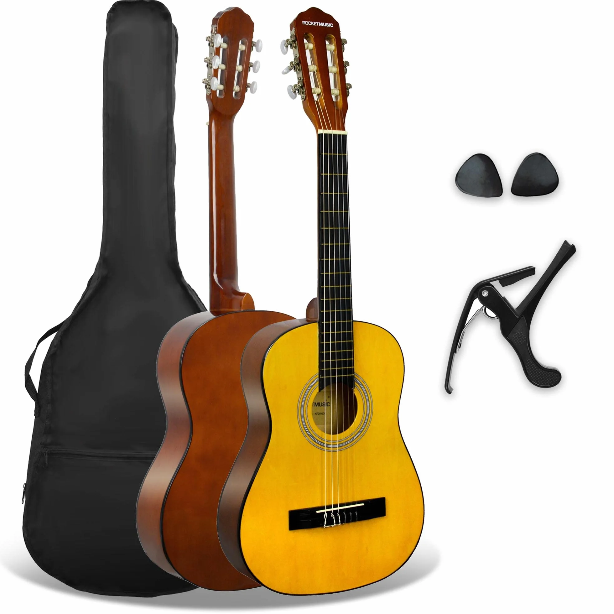 3rd Avenue Pack de guitarra clásica española de tamaño 1/2 para niños XF de 3rd Avenue, Guitarra acústica con cuerdas de nylon, funda de transporte, cejilla y púas, Natural