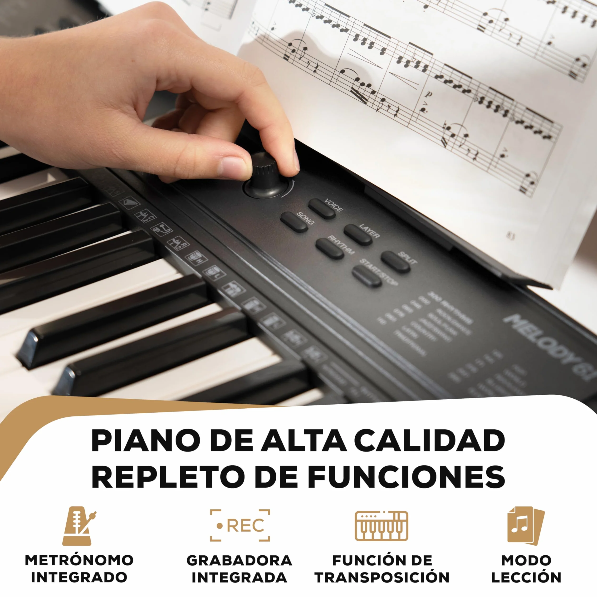 Alesis Melody 61 Teclado Piano Eléctrico para Principiantes con 61 Teclas, Altavoces, Soporte, Banqueta, Auriculares, 300 Sonidos y Lecciones de Música