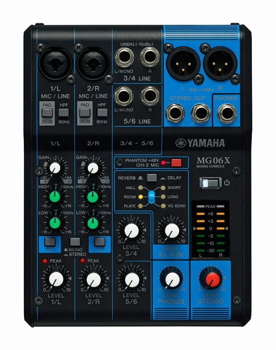 Yamaha MG06X - Mezclador compacto de 6 canales de entrada, efectos digitales SPX y preamplificadores de micrófono D-PRE