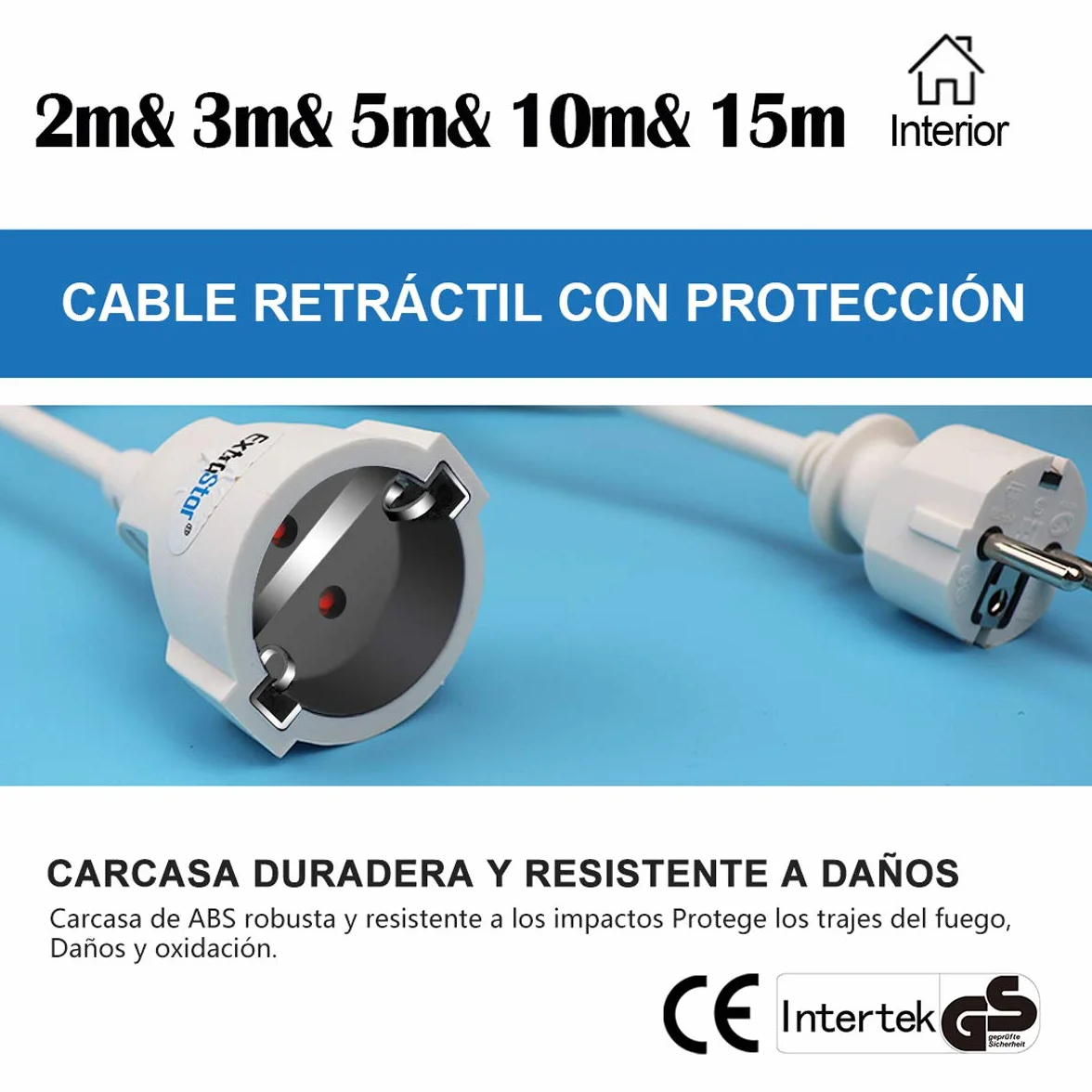 EXTRASTAR Cable Alargador de Corriente 15M, 3680W, 3G*1,5 mm², 230V, 16A, Blanco