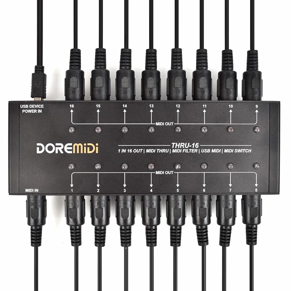 MIDI THRU-16 Box Filter & Switch 1 MIDI Input into 16 MIDI outputs and each MIDI output can edit MIDI filters(THRU-16)