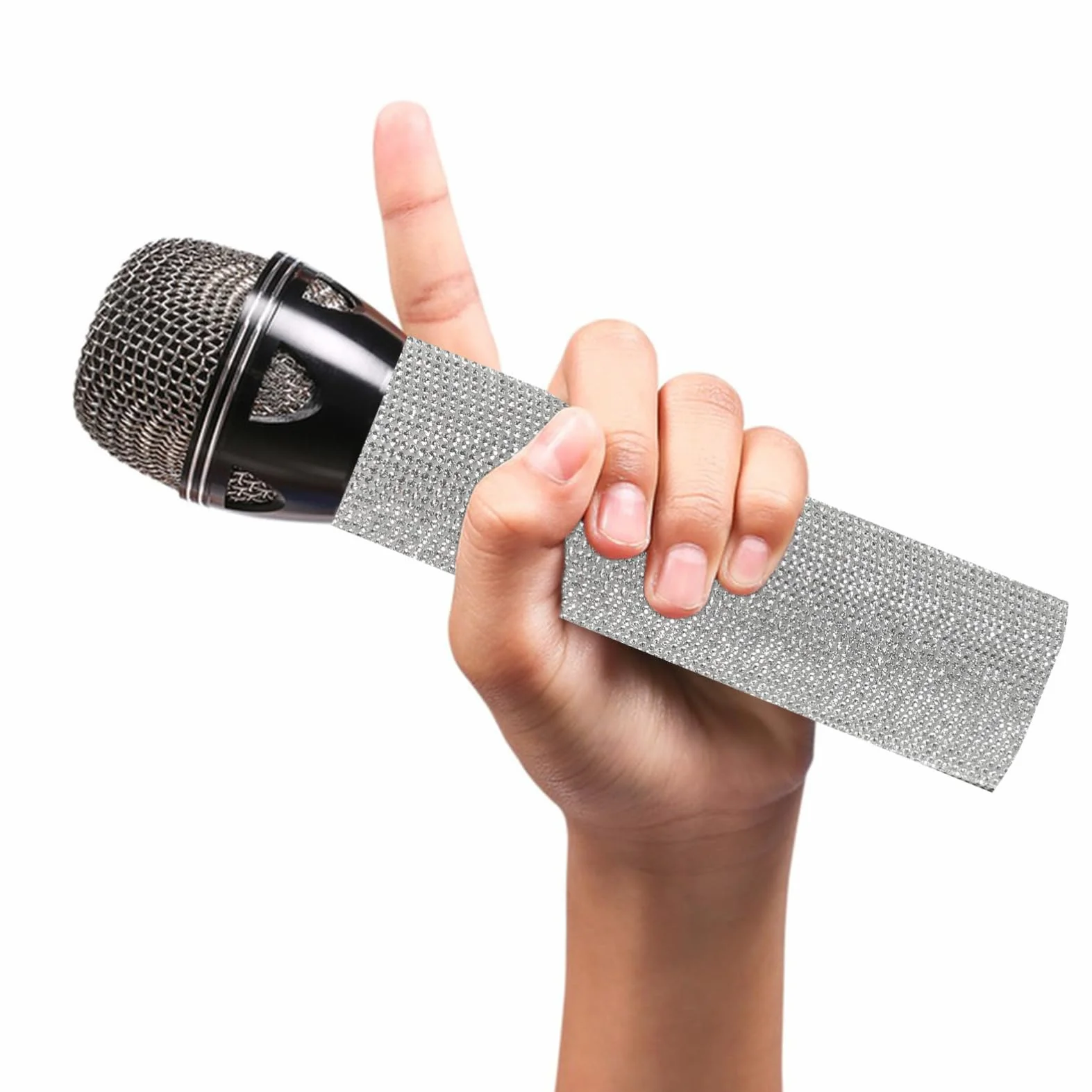 Toyvian Funda con Diamantes de Imitación para Micrófono Inalámbrico, Cubierta Brillante Decorativa para Cantantes y Presentadores, Accesorio de Lujo para Escenario Karaoke y Fiestas Fácil de Poner