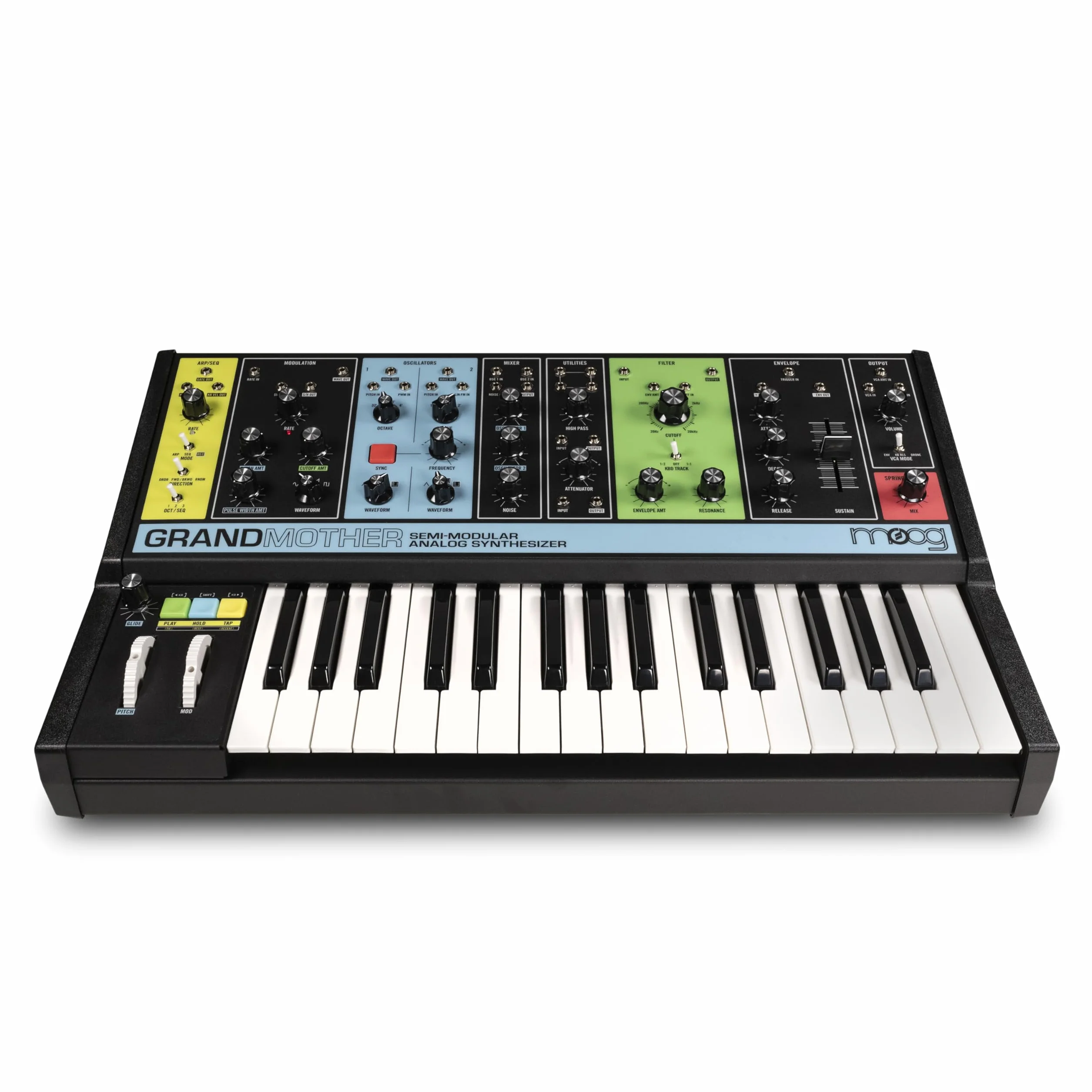 MOOG Grandmother - Sintetizador Semimodular de Teclado Analógico con 32 Teclas, Arpegiador, Secuenciador y Tanque de Reverb de Muelles Integrados