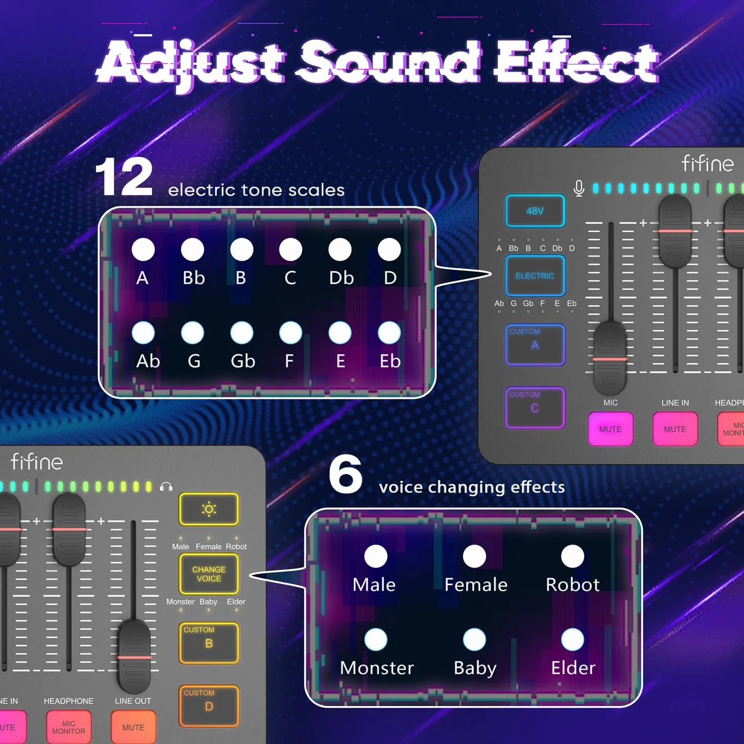 FIFINE XLR Streaming Micrófono Dinámico de Podcast, Mezclador de Audio, RGB Streaming Gaming Audio Mixer PC con Interfaz de XLR (AM8 + SC3)