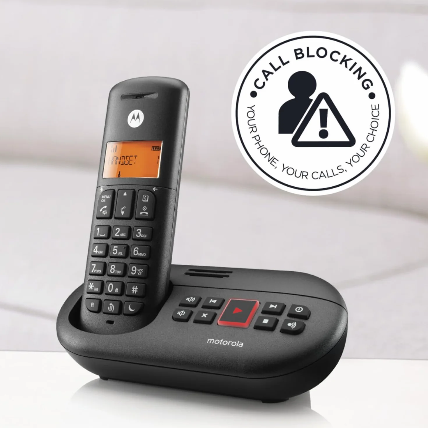 Motorola E211 Teléfono Inalámbrico Digital Contestador Automático 12 min Grabación, Negro