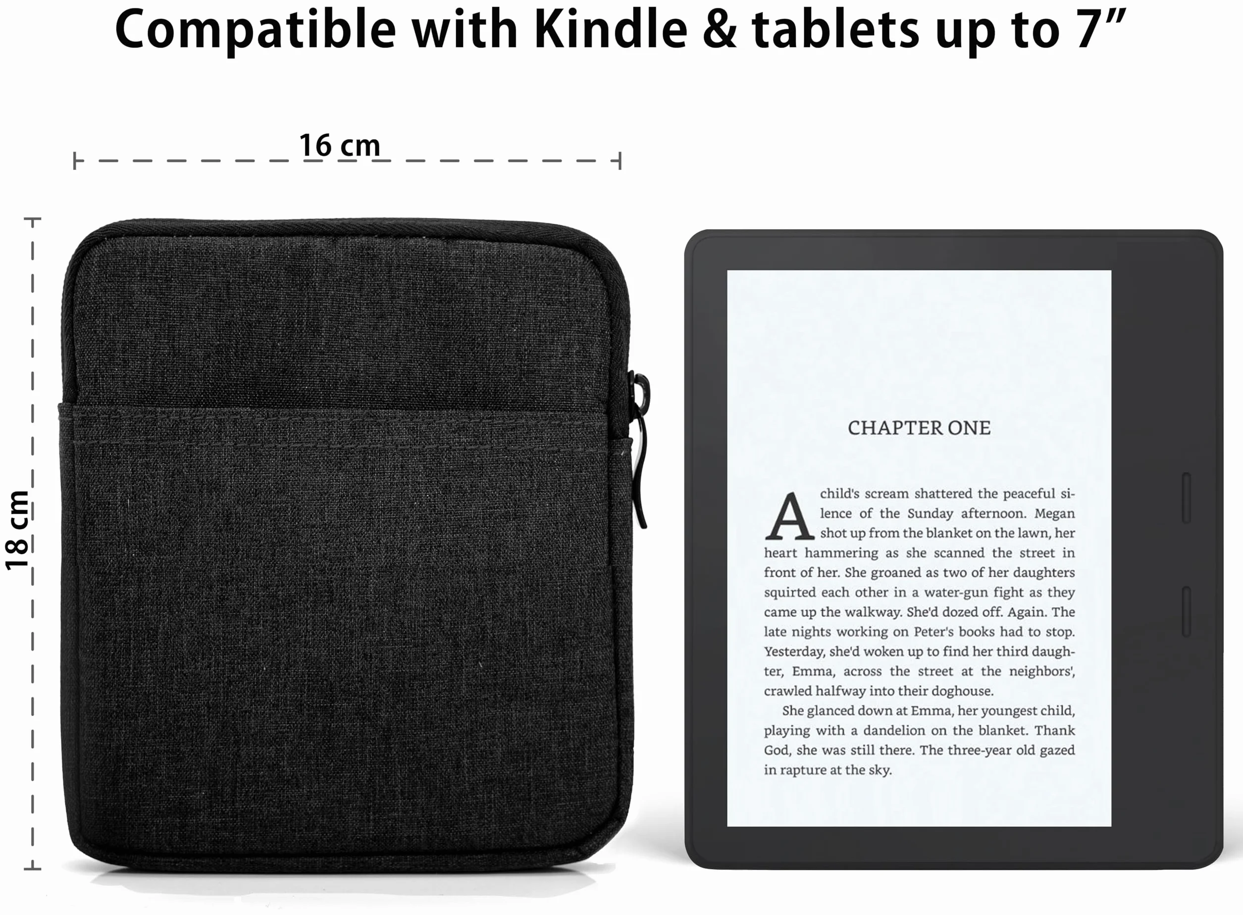 MyGadget Bolsa de Nylon para Tablet 7 Pulgadas - Estuche Acolchado 14,5 x 17 cm - Sleeve Negro para Kindle Oasis 9a & 10a Generación