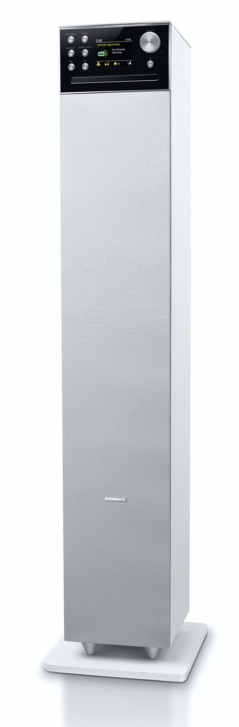 MUSE M-1380 DBTW Altavoz de pie: Bluetooth, Dab+ Radio, Reproductor de CD, USB, NFC Emparejamiento, Pantalla TFT LCD, Carcasa de Madera, 180 W - Blanco