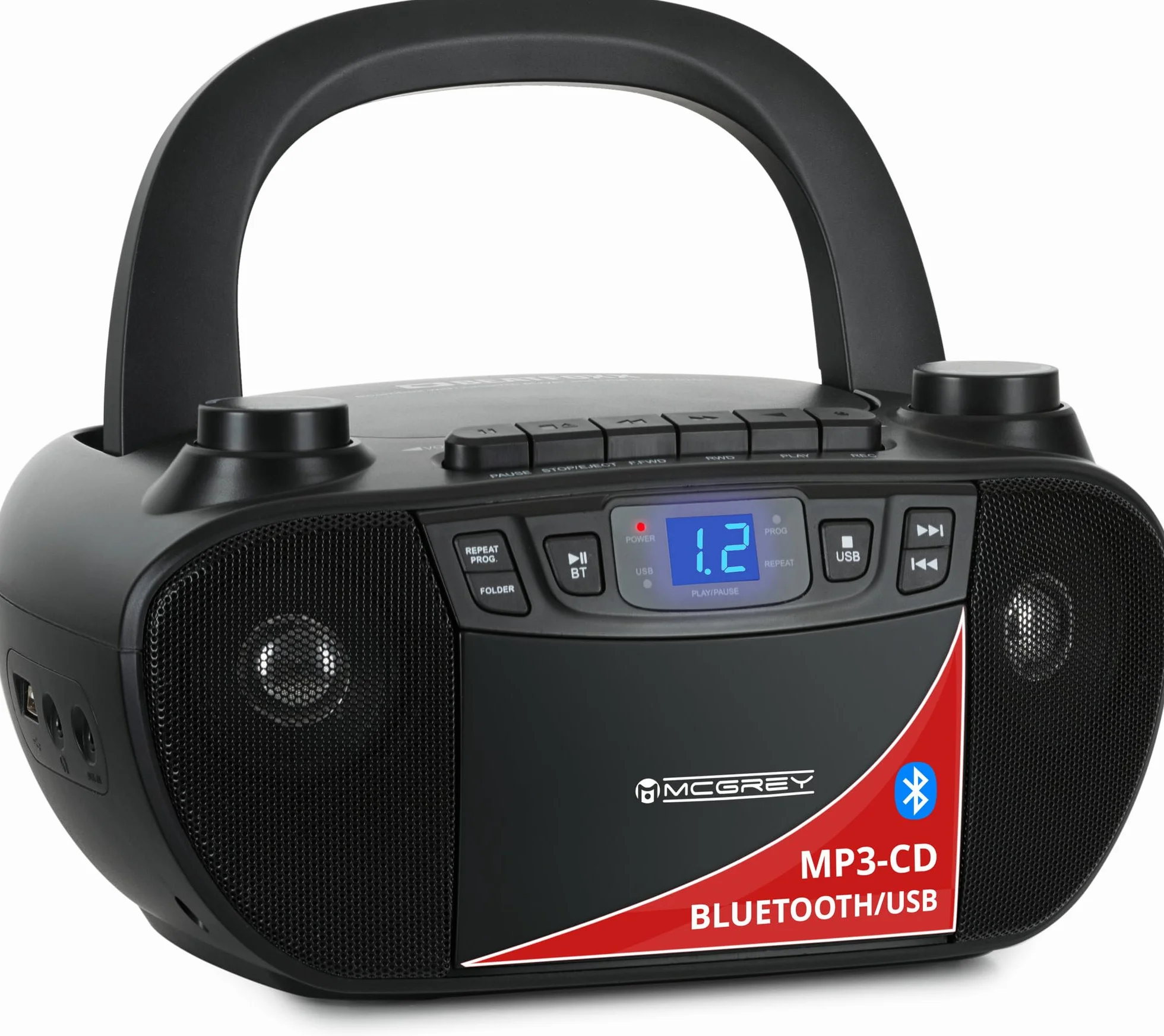 CDB-1016U BK Boombox cassette, reproductor CD, radio, Bluetooth y USB - grabador, entrada AUX, salida auriculares - funcionamiento por cable o 6 pilas