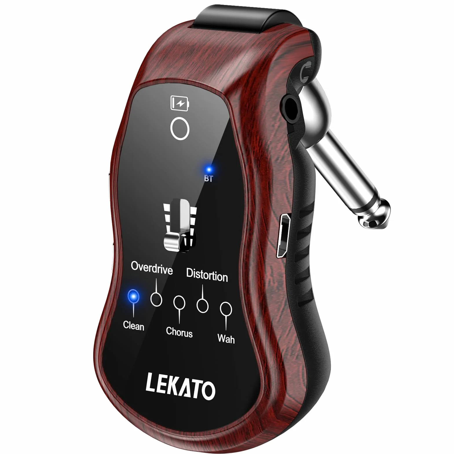 LEKATO Mini Amplificador de Guitarra Recargable de Bolsillo con Receptor Bluetooth, distorsión de sobremarcha y Wah