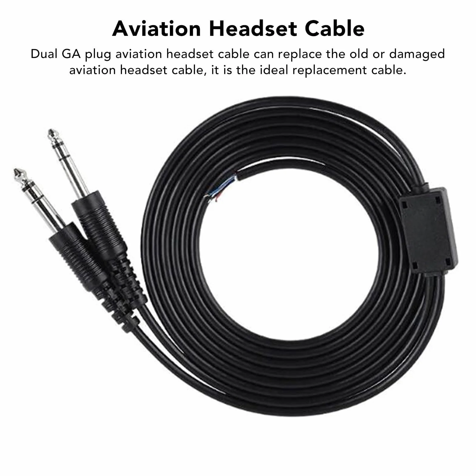Cable de Repuesto para Auriculares de Aviación para David Clark AVCOMM Pilot, Cable de Bricolaje de 6.6 Pies, Enchufes GA Duales, Material de PVC Duradero, Fácil de Operar,