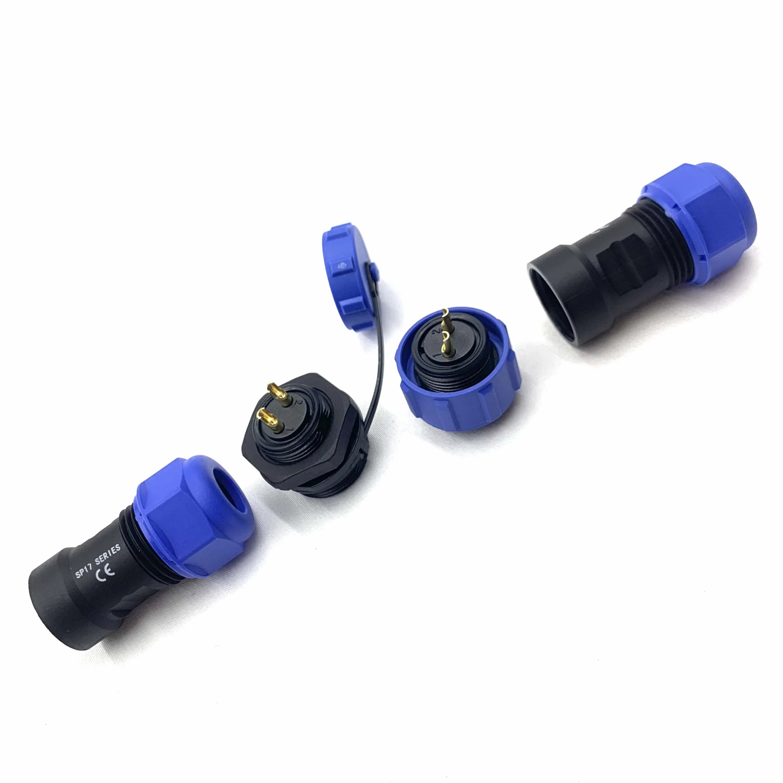 2 conectores SP17 de 2 pines - Conector de aviación macho y hembra - Conector de cable IP68 - 2 pines - para lámparas exteriores - 500 V 10 A
