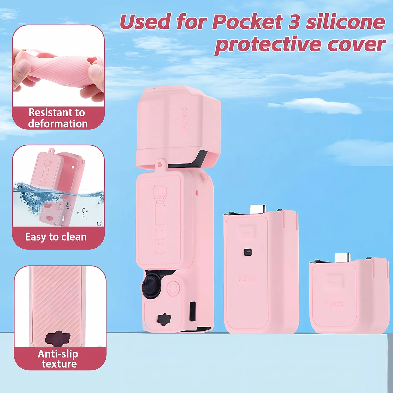 7 Piezas Estuche Protector de Silicona Compatible con dji OSMO Pocket 3, Protección Integral para Cámaras de Acción con Estabilizador de Mano, Estuche de Silicona Recortes Precisos (Rosa)