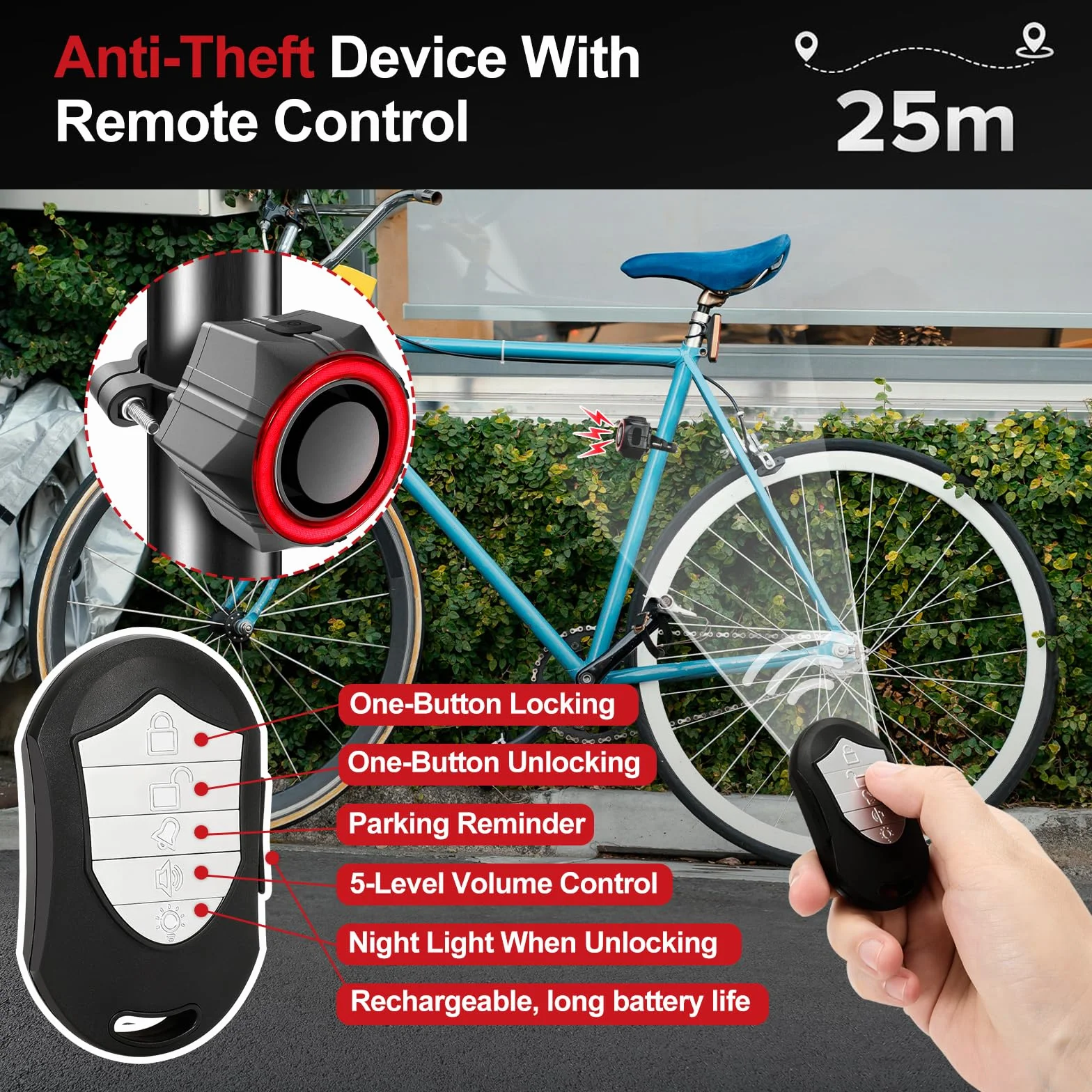 BANGTING 110 dB Alarma Bicicleta con Control Remoto, Alarma Antirrobo Inalámbrica para Moto, Alarma Patinete Electrico Impermeable IP65, Alarma Bicicleta Antirrobo para Bicicleta Electrico (Negro)