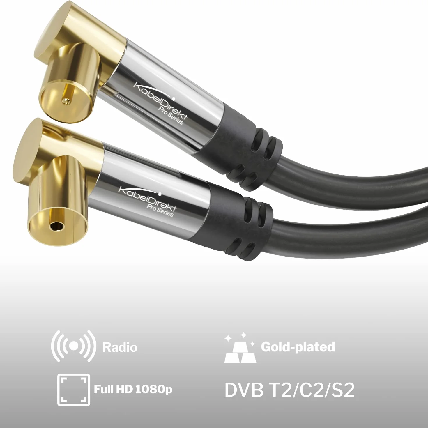 KabelDirekt – Cable Antena TV 4K, Cable Coaxial – 90° acodado – 0,5m – TV digital y analógico – Disponible en 0,5-20m (Enchufe acodado/Toma acodada, para DVB-C/DVB-T/DVB-S, negro)