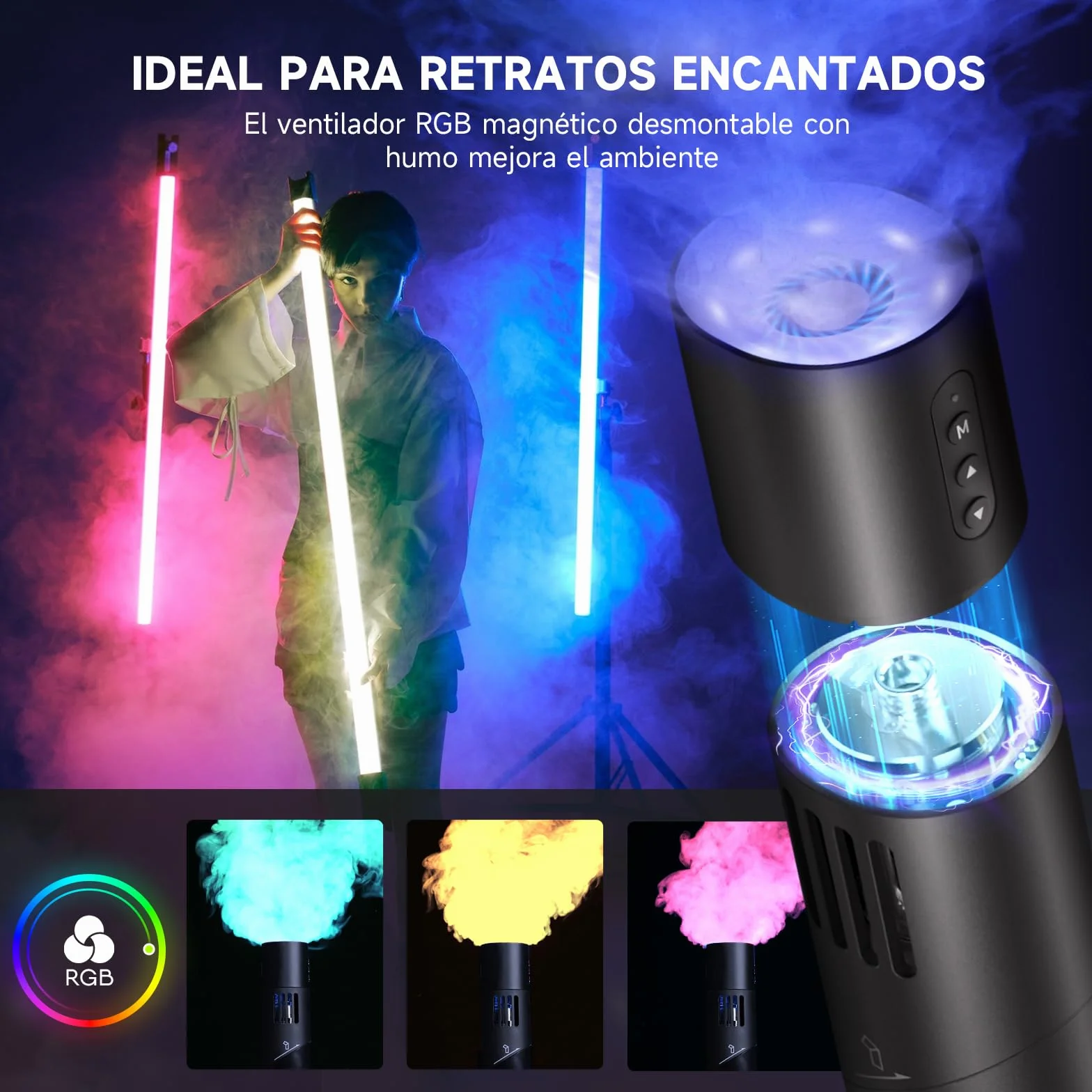 COLBOR Máquina de Humo 40W Recargable con Control Remoto, CF5 Mini máquina de Niebla Portátil con Ventilador RGB para Fotografía, Fiestas Interiores y Exteriores, Halloween, Cosplay