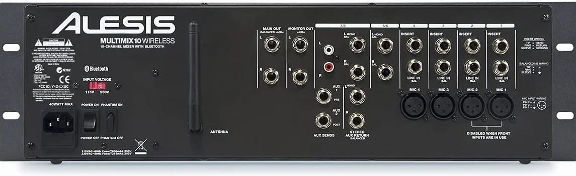 Alesis MultiMix 10 Wireless - Mezclador de audio de 10 canales con Capacidad Inalámbrica Bluetooth para Montar en Bastidor